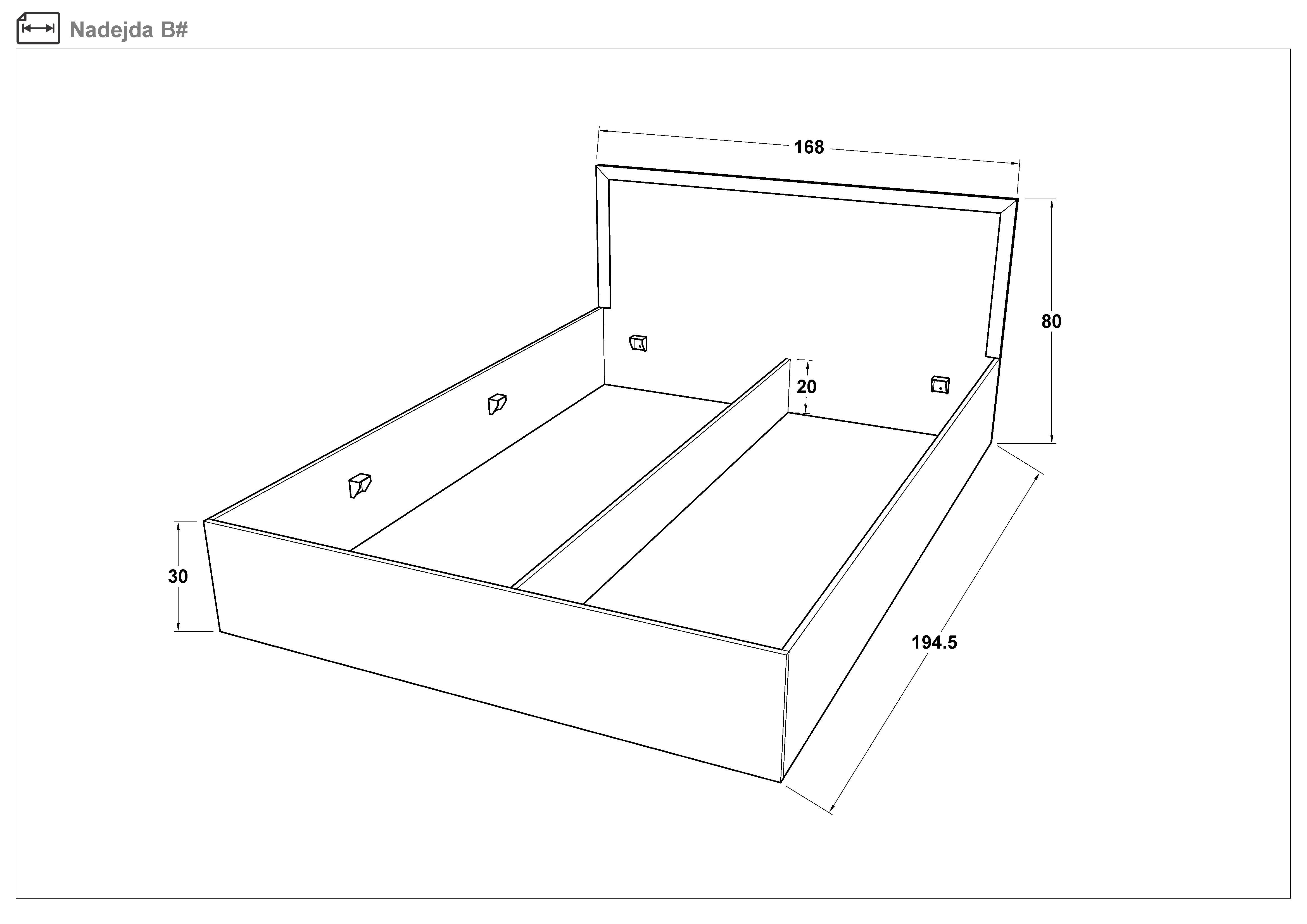 Double bed for mattress 164/190 Nadezhda, light Scandinavian oak  2