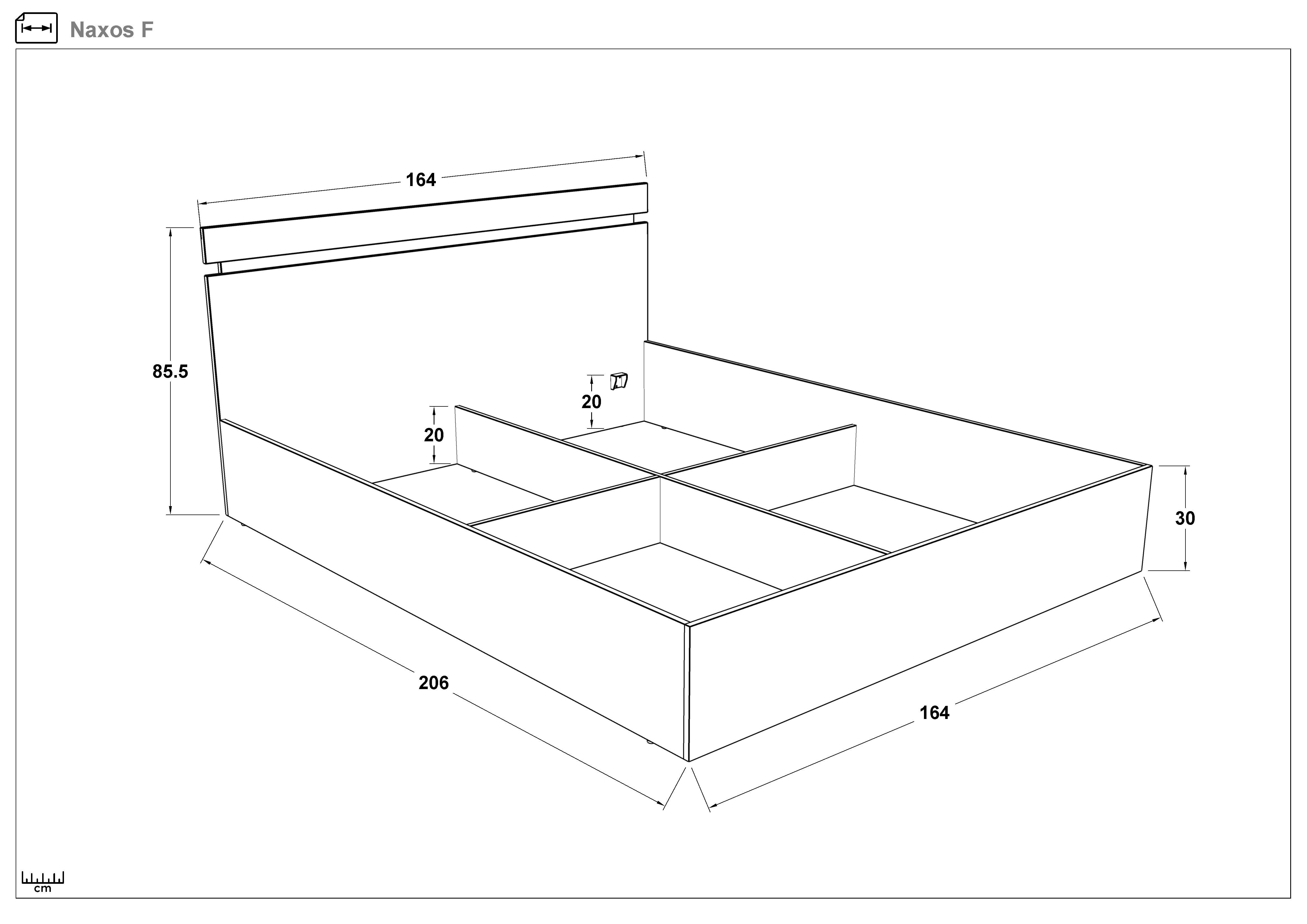 Double bed for mattress 160/200 Naxos, Evoke oak + Magma  2