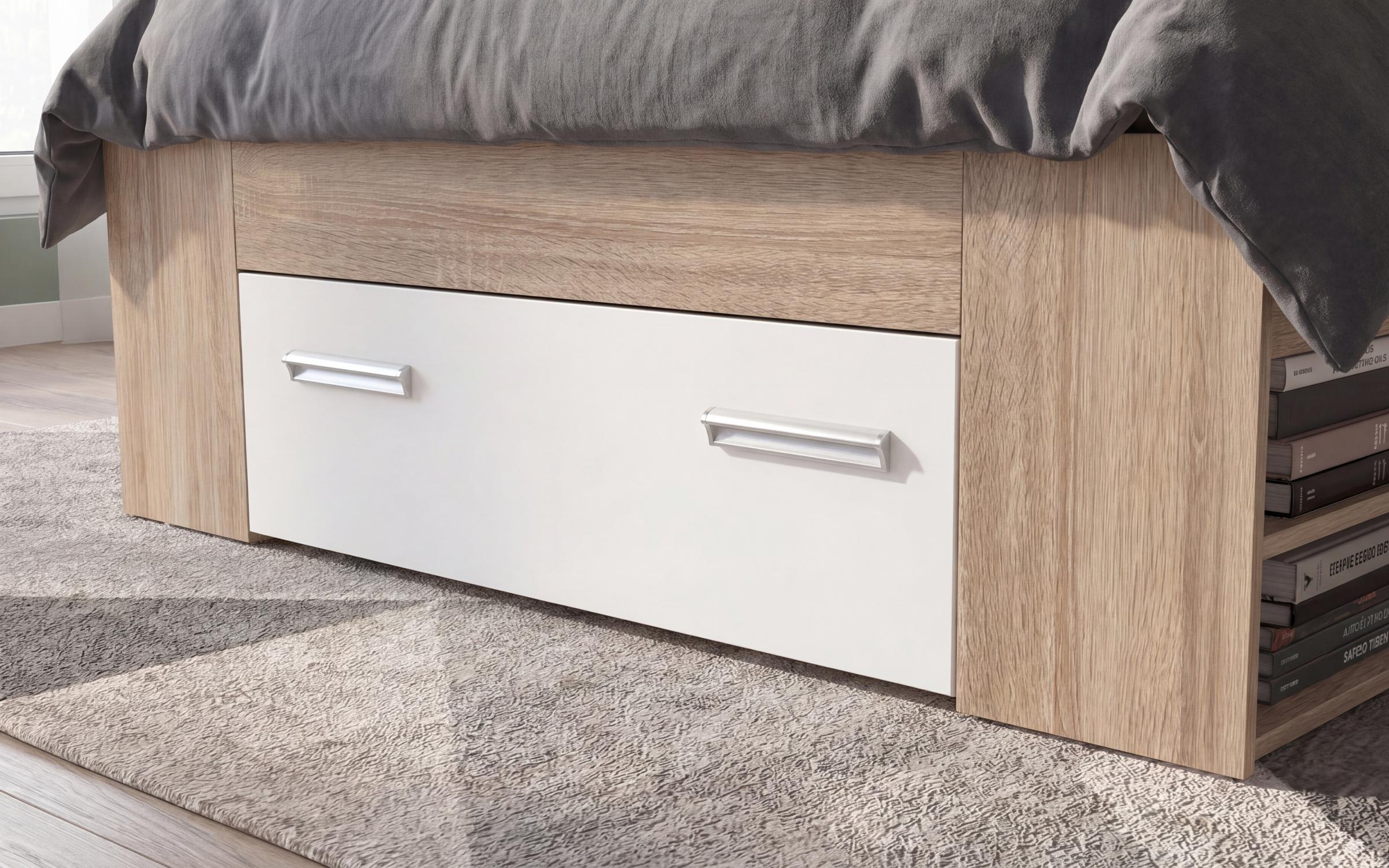 Bed + drawers for mattress 120/200 Nemo, Sonoma oak + white  3