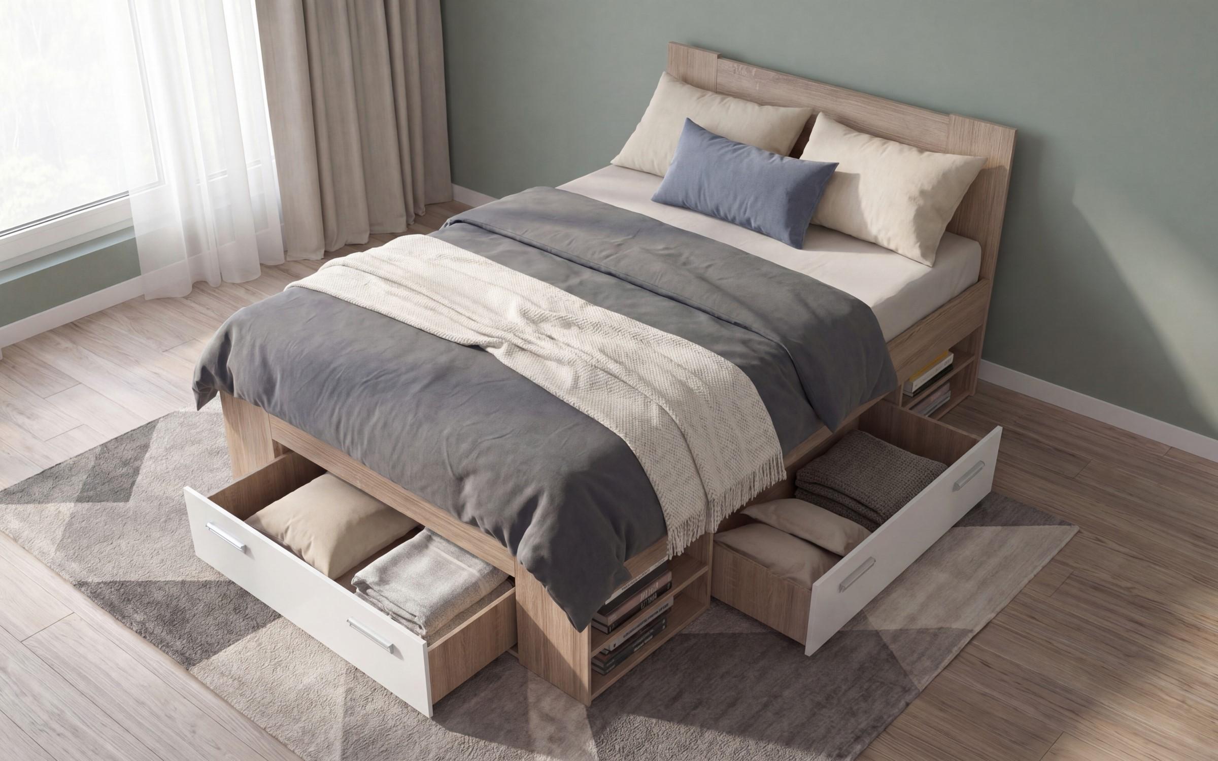 Bed 120/200 Nemo + mattress, Sonoma oak + white gloss  4