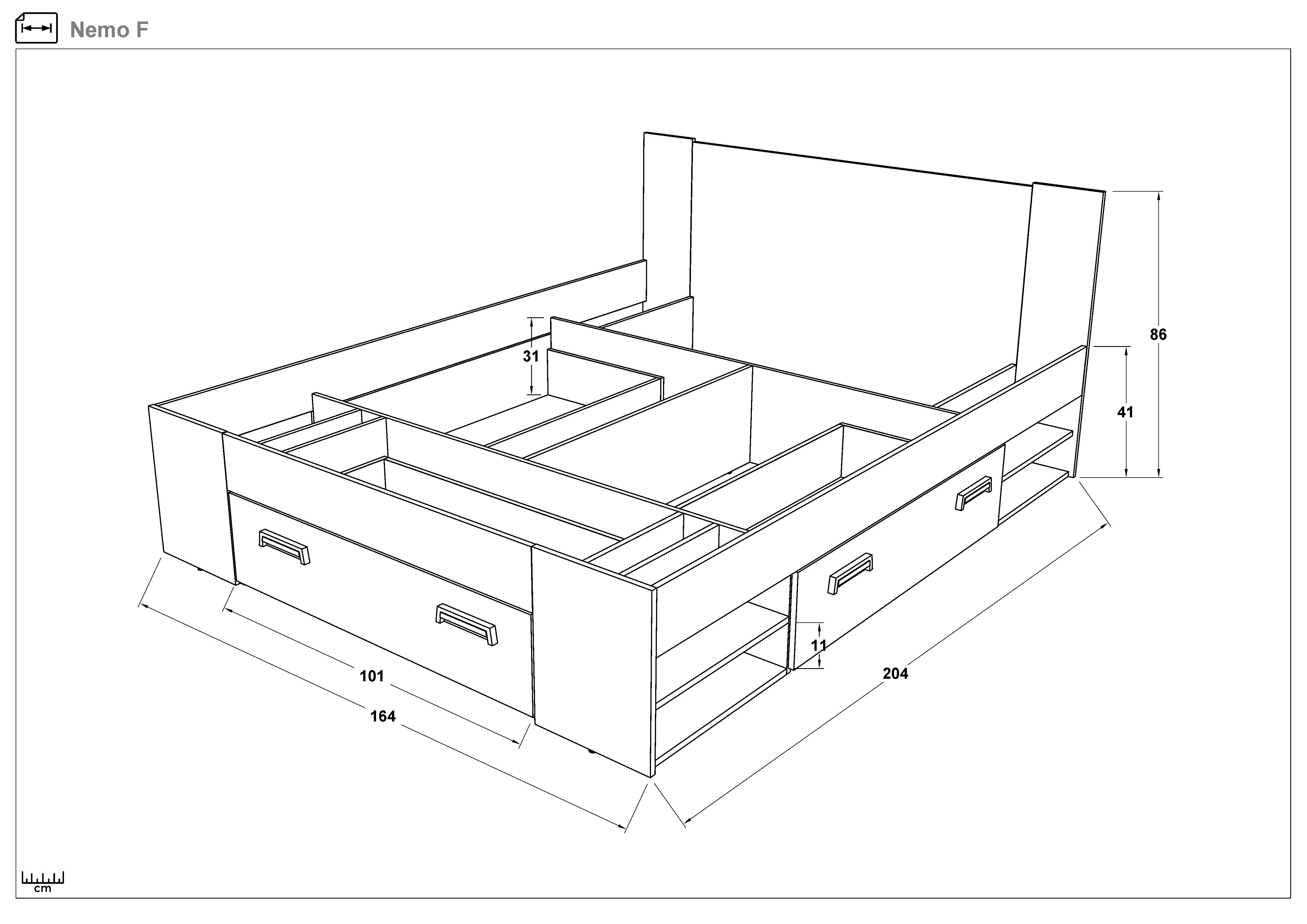Double bed + drawers for mattress 160/200 Nemo, white  2
