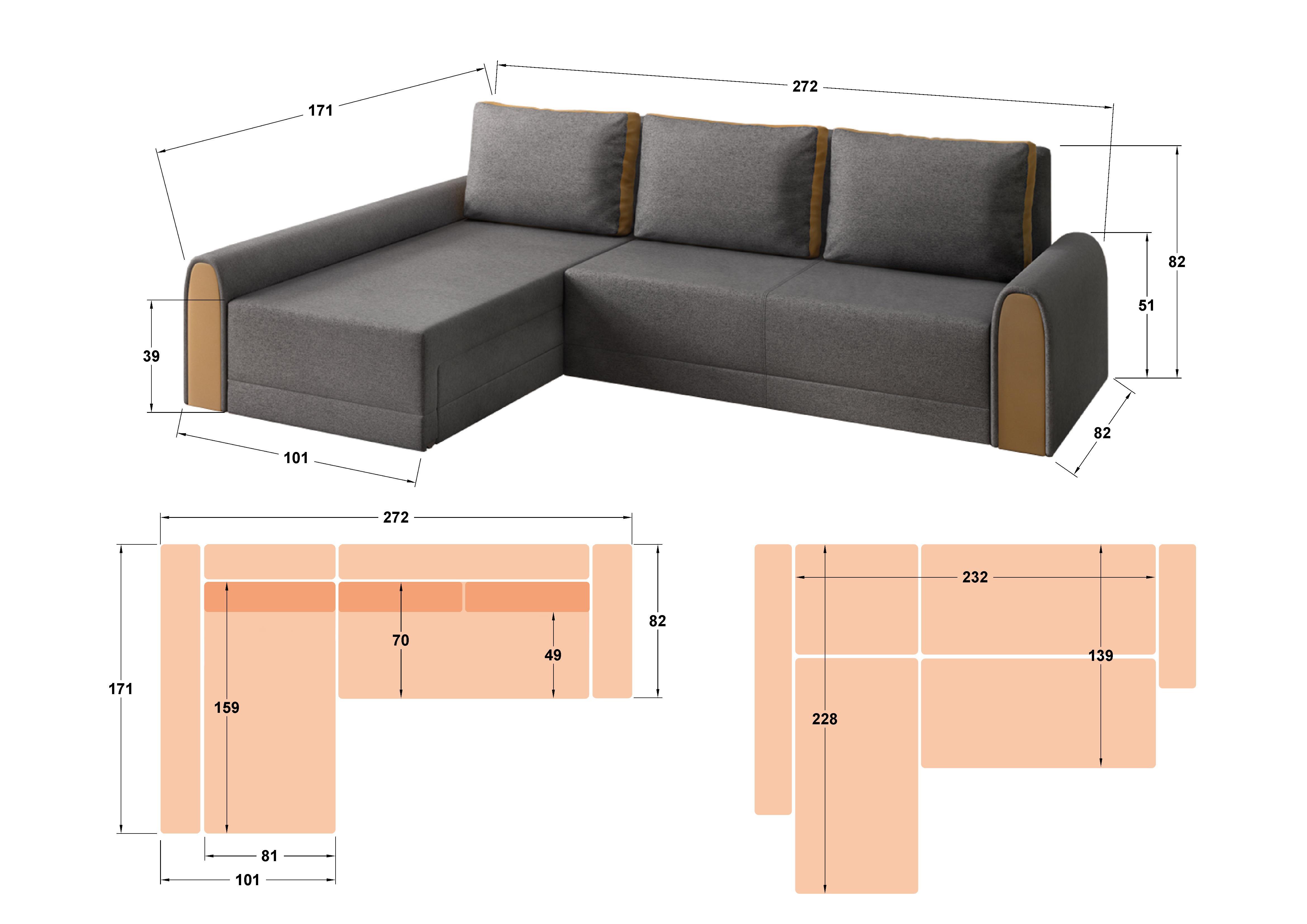 Extendable sofa Noran, brown + brown leather  2