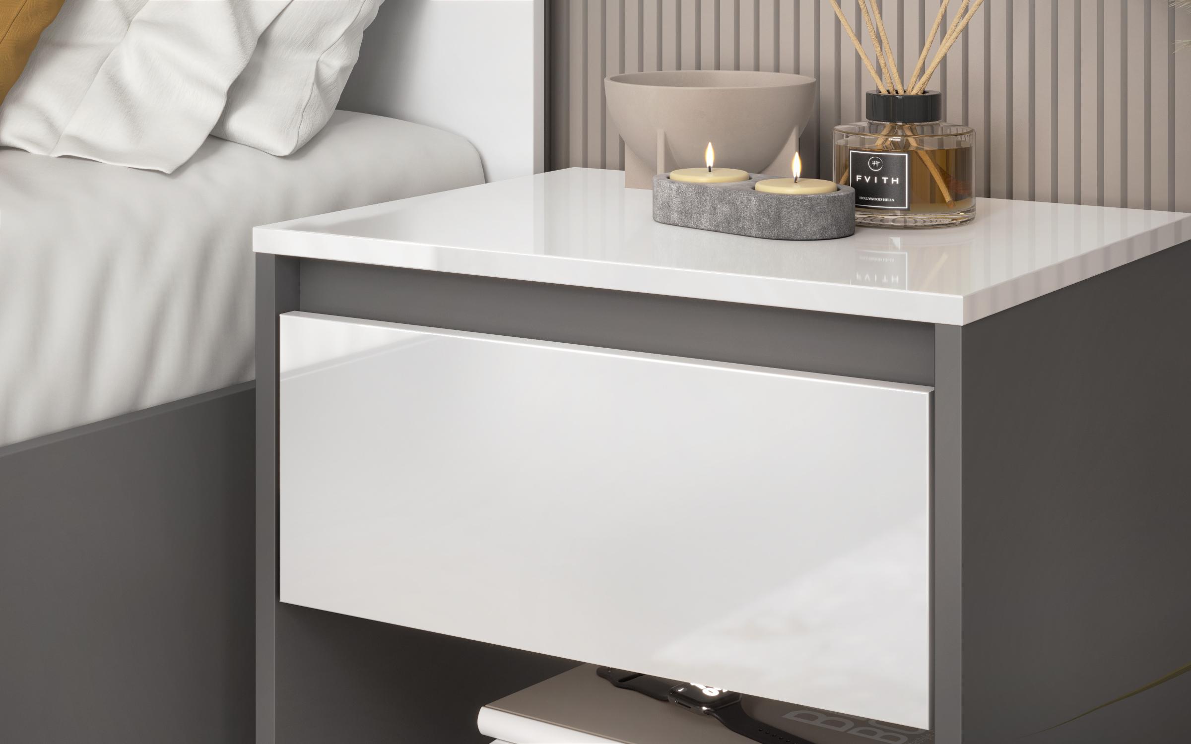Nightstand Louis, white gloss + anthracite matt  4