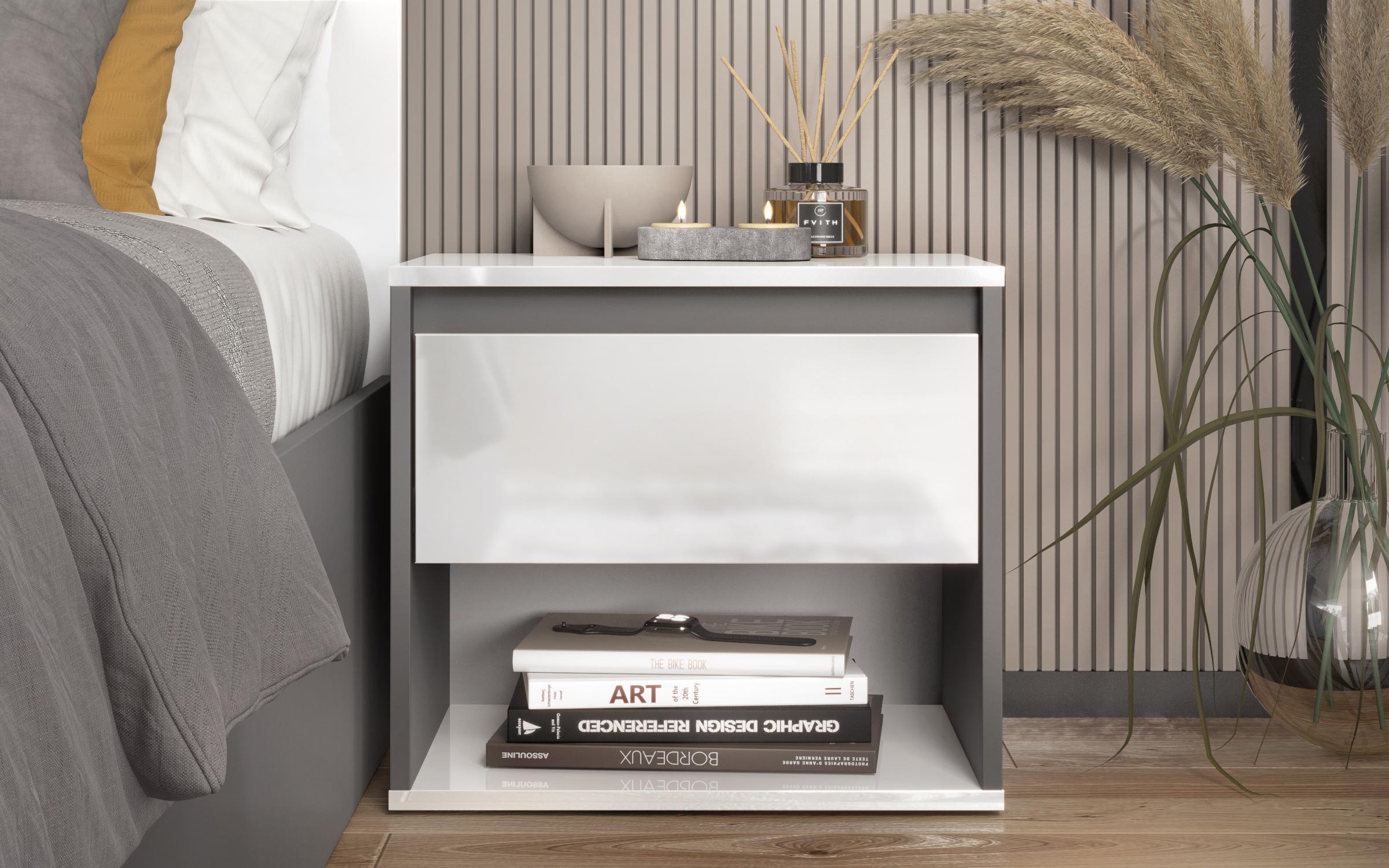 Nightstand Louis, white gloss + anthracite matt  3