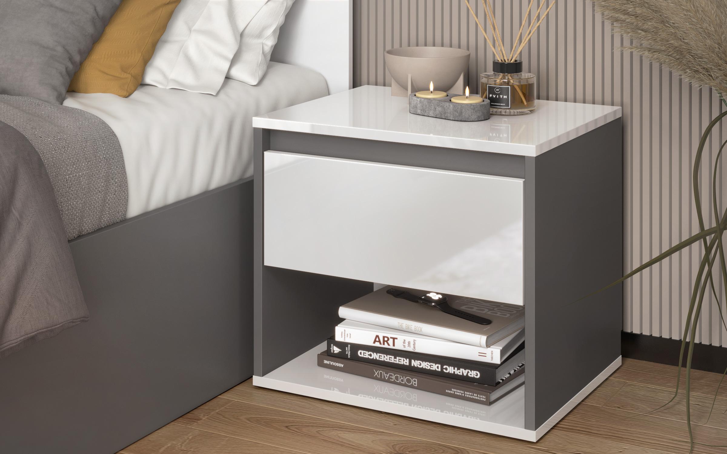 Nightstand Louis, white gloss + anthracite matt  2
