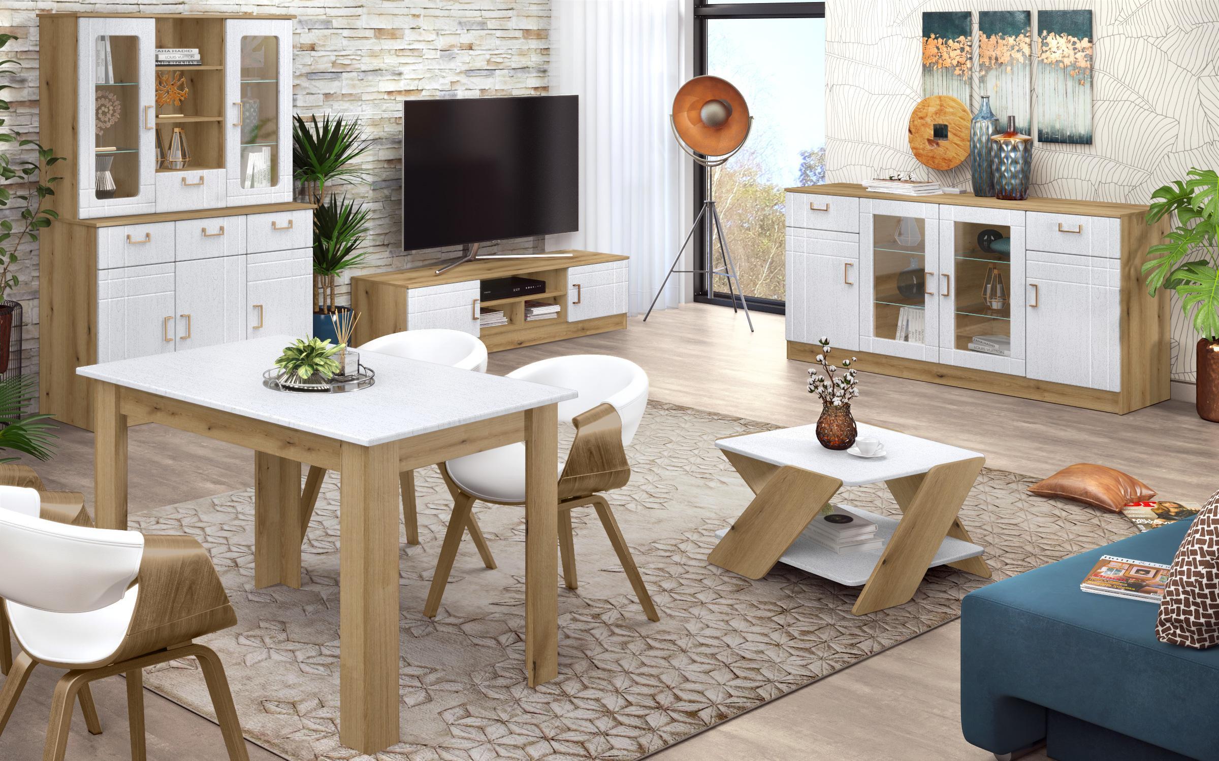TV cabinet Suerte Vision, Evoke oak + Aspen white  6