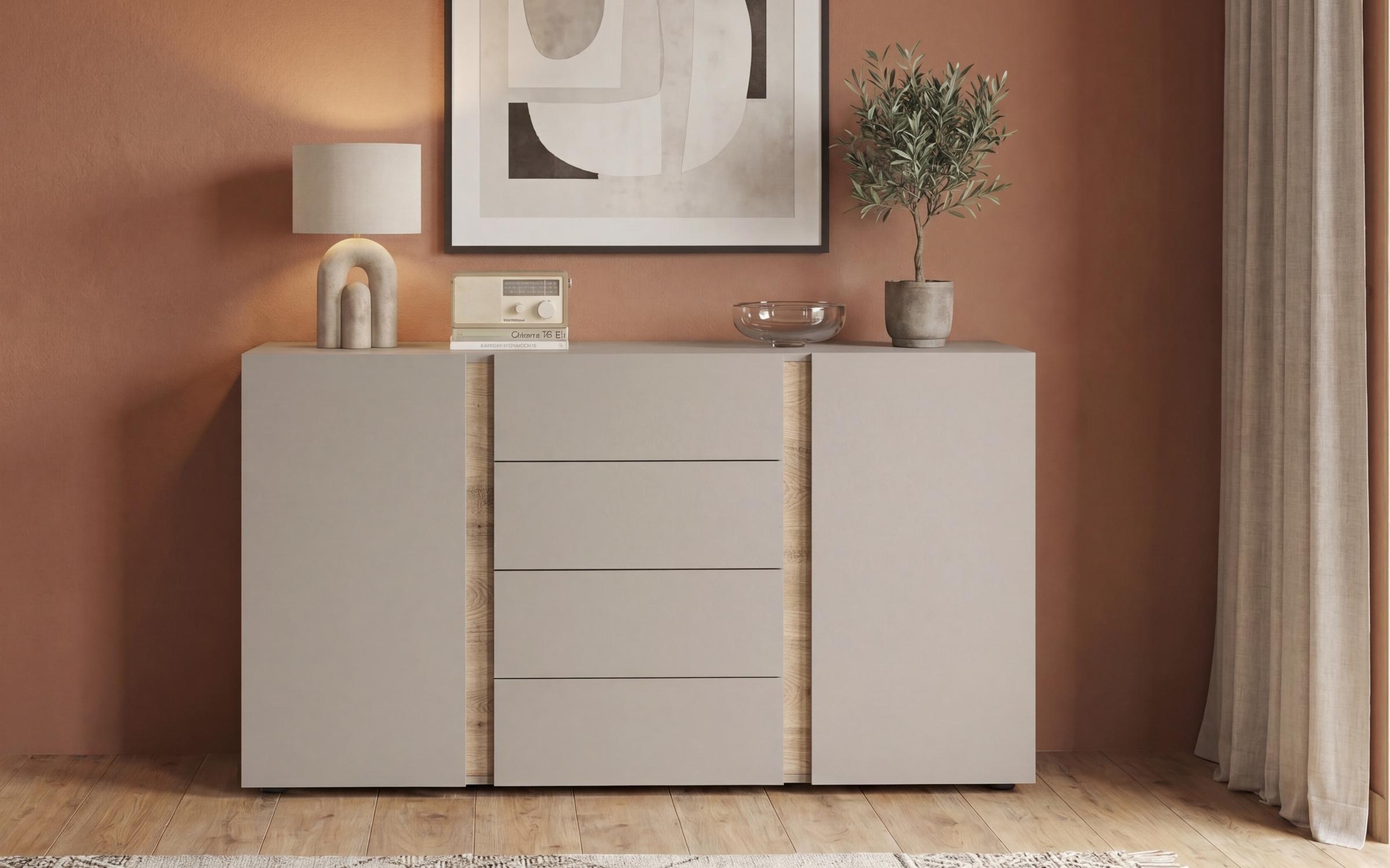 Bedroom furniture set for mattress 160/200 Omonia XS, cashmere + honey Castello oak  5