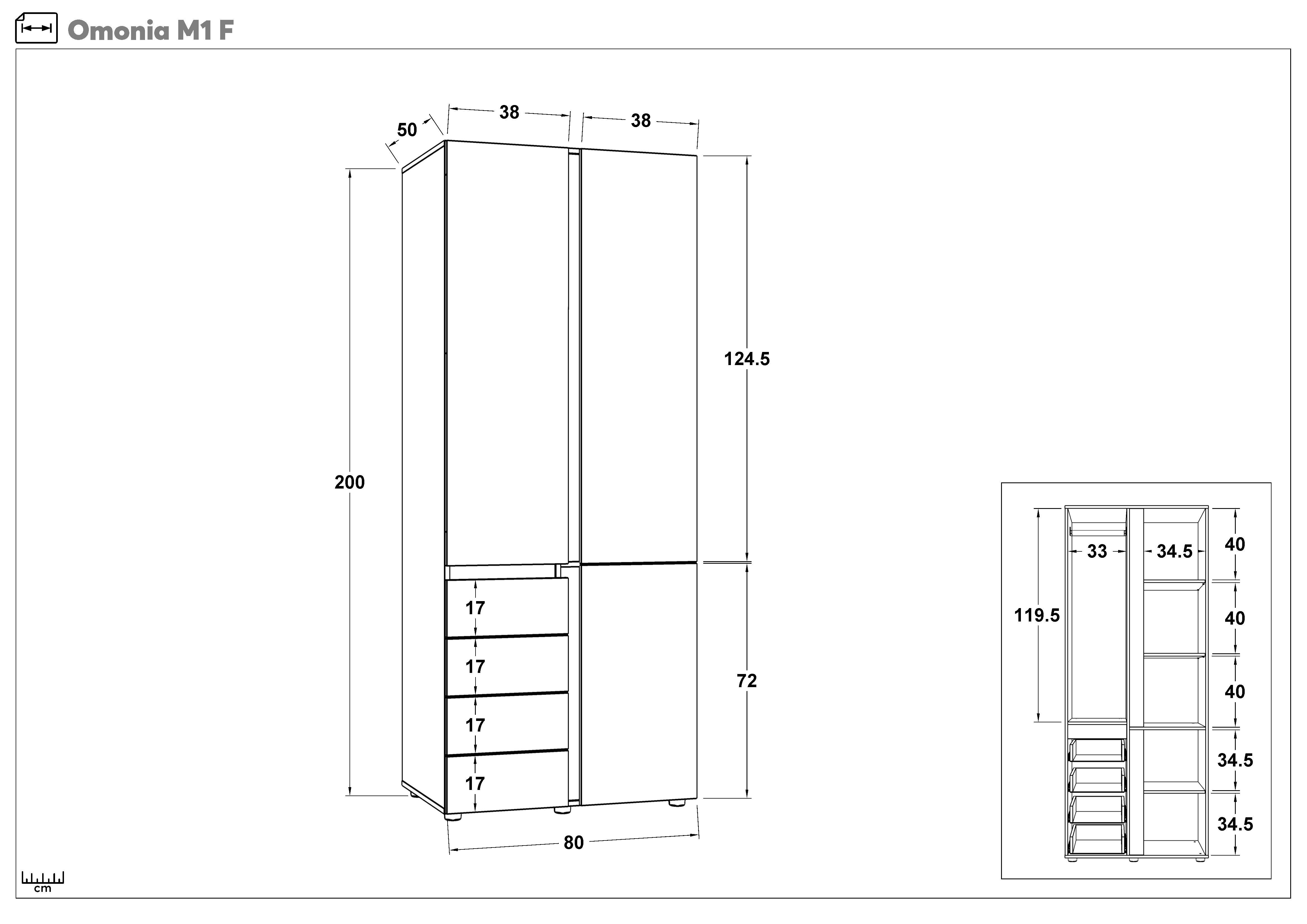 Double-winged wardrobe with drawers Omonia M 1, white + Sonoma oak  2