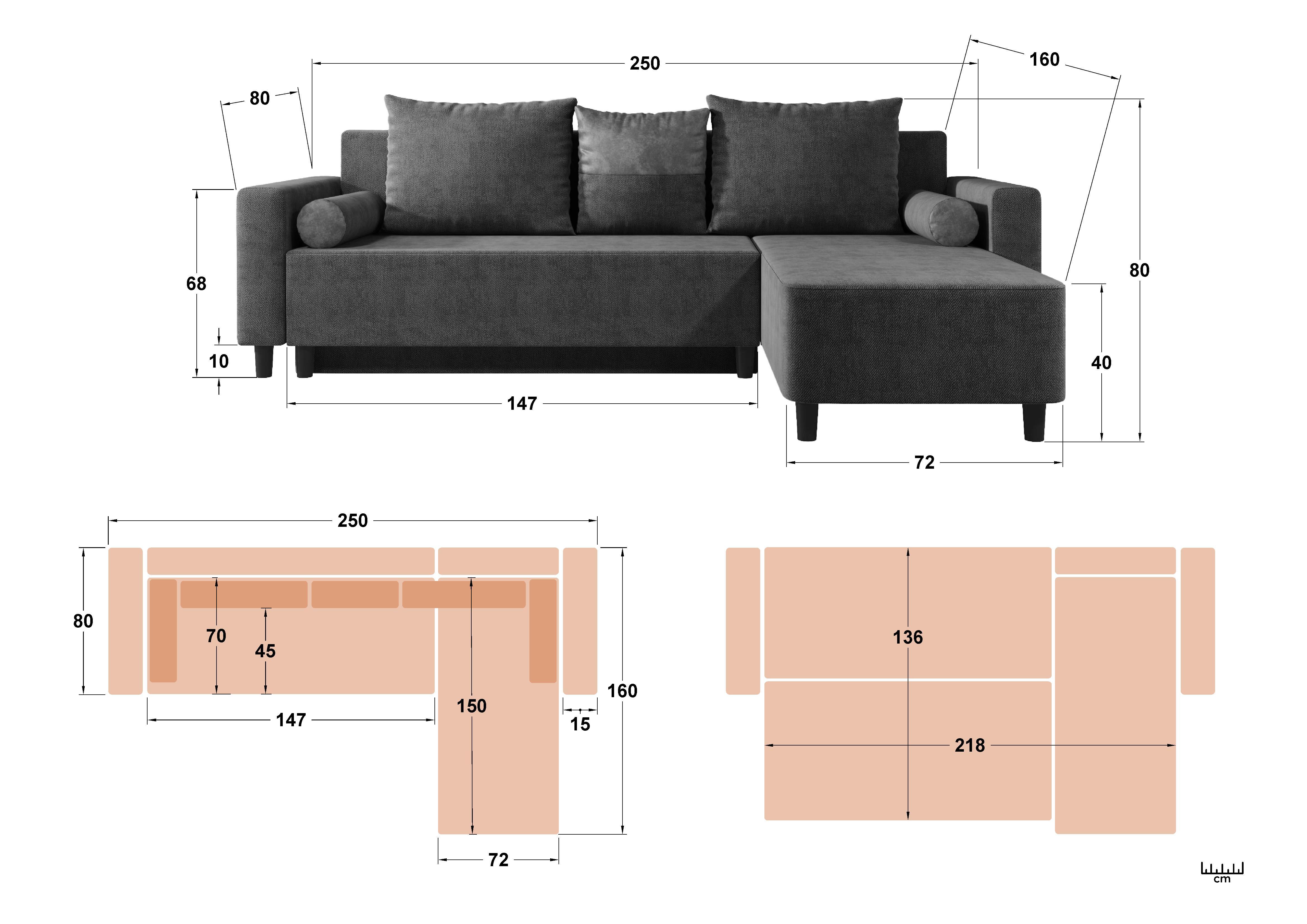 Extendable corner sofa Orion, grey + brown  2