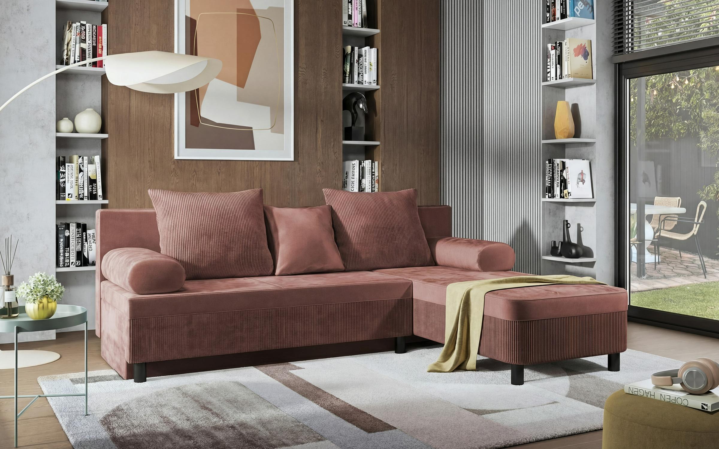 Extendable corner sofa Delano, pink  3