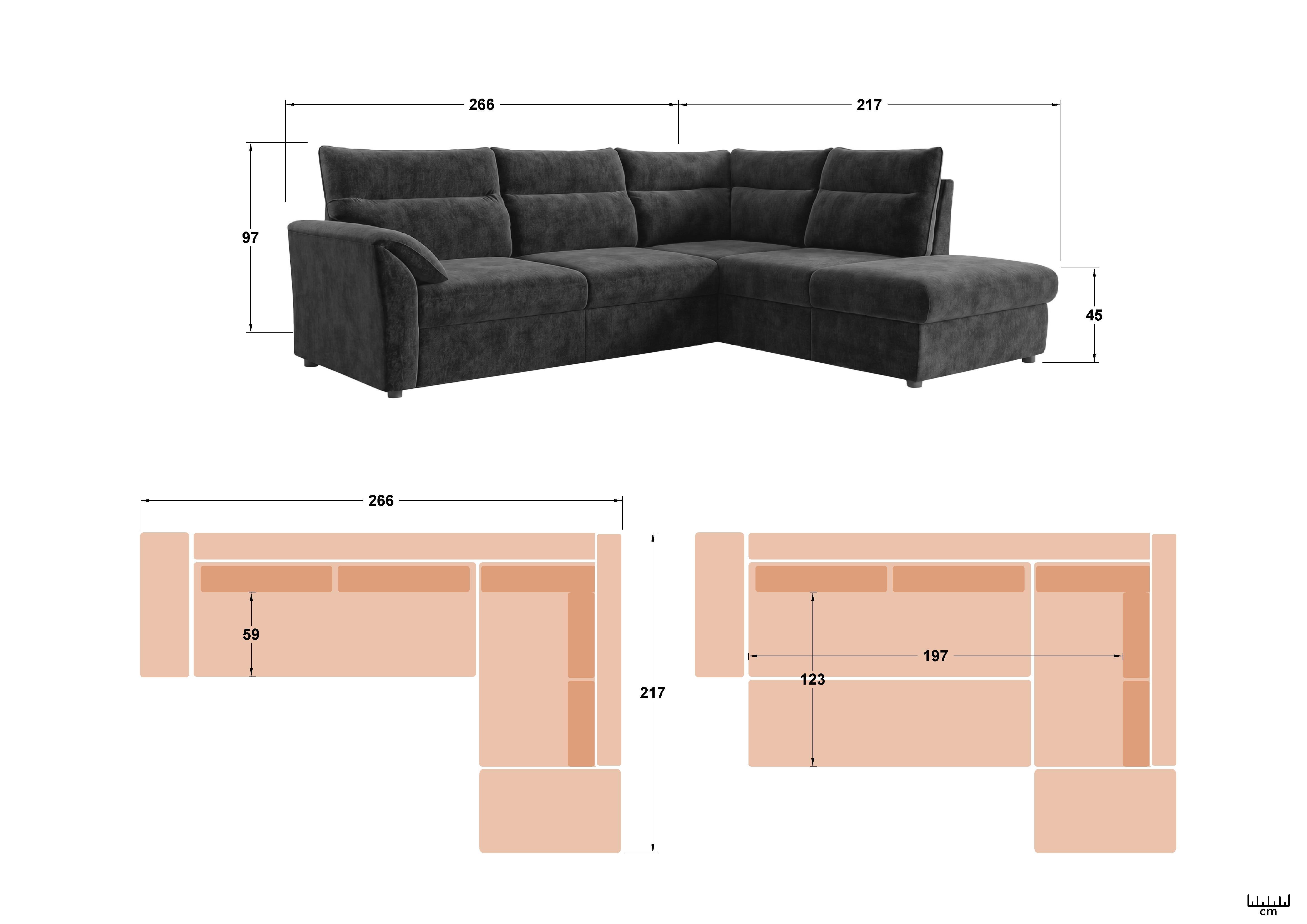Extendable corner sofa Parmo, light grey  2