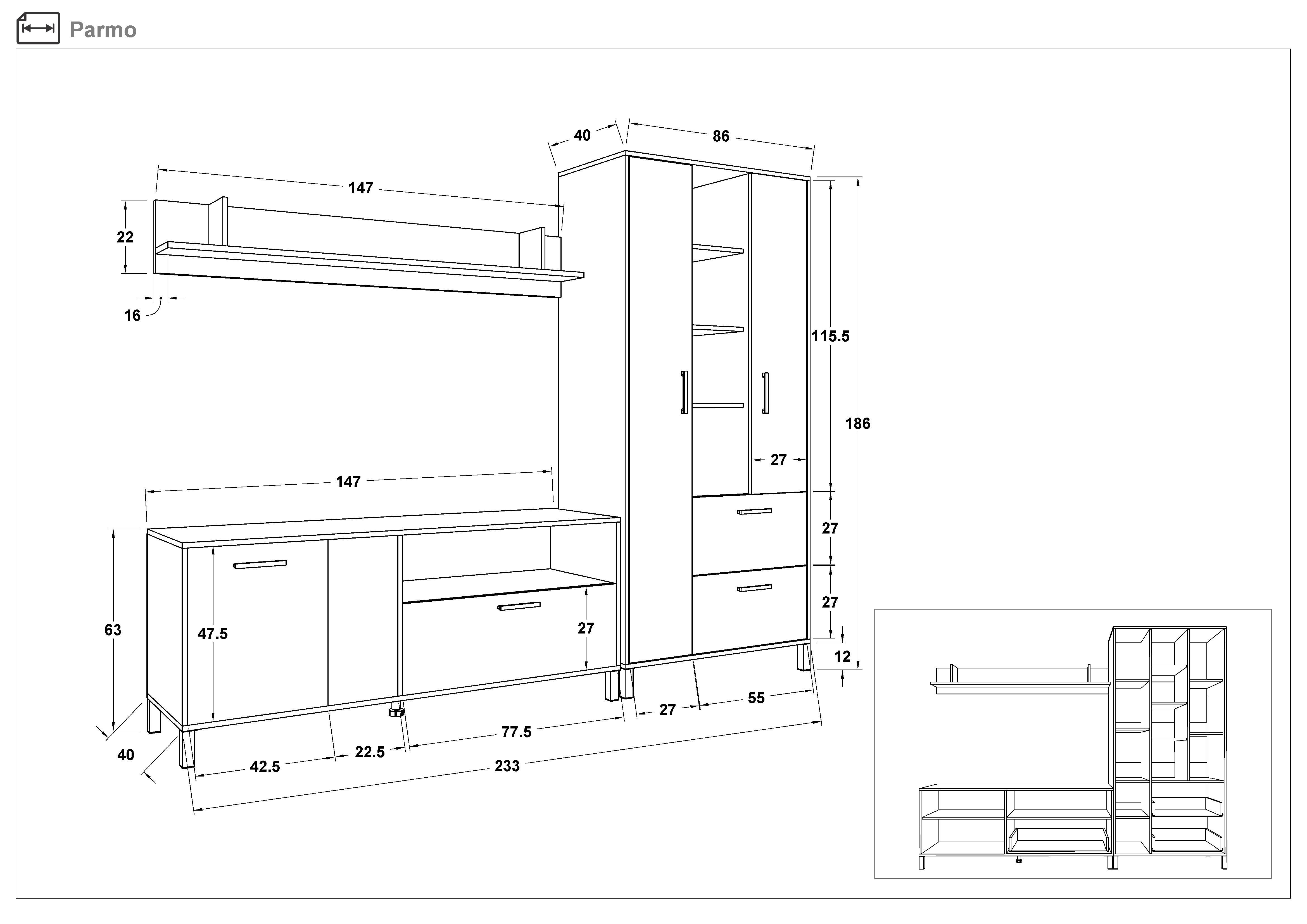 Shelf unit Parmo, Gran Sasso oak + anthracite  2