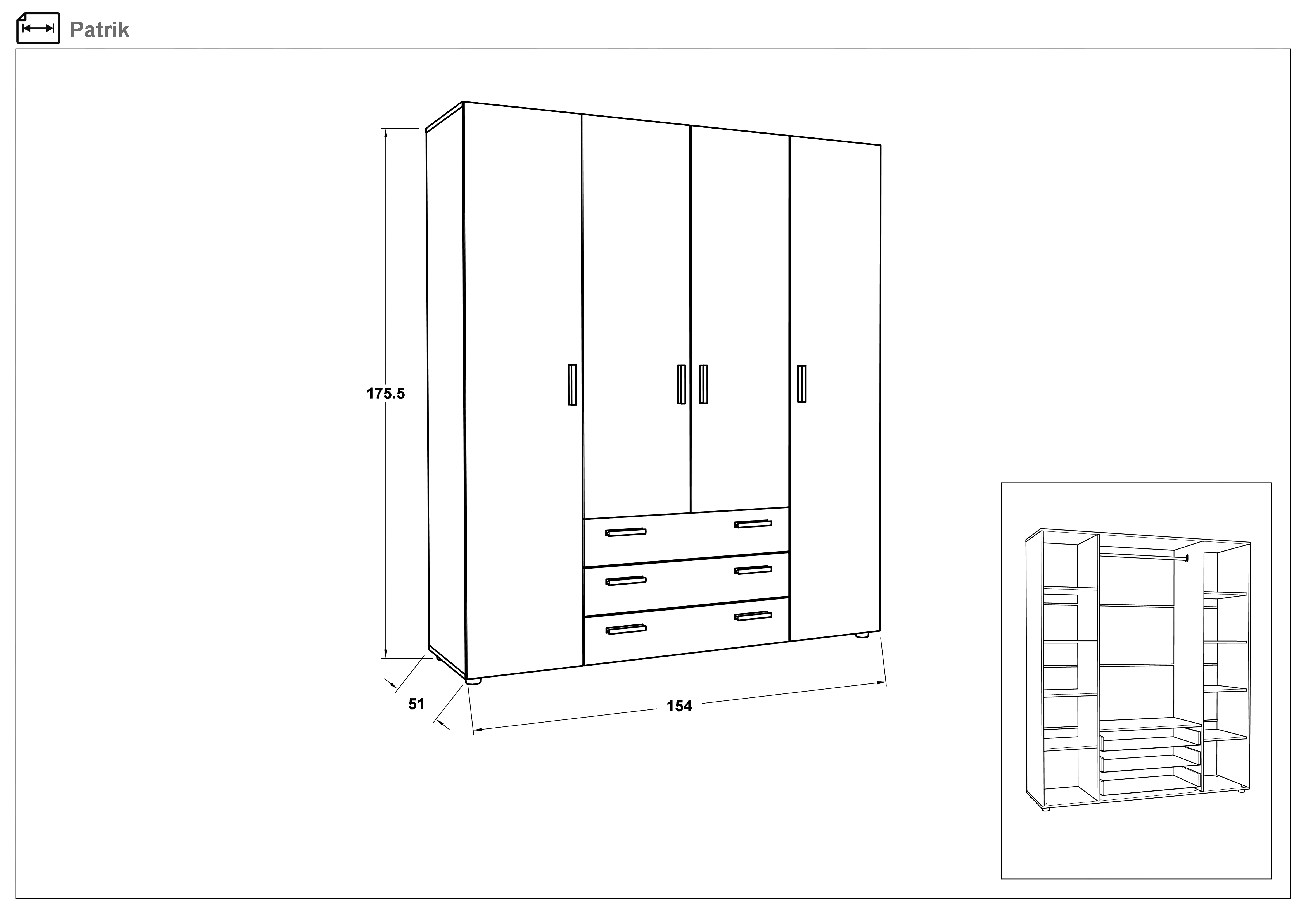 Four-winged wardrobe Patrick, white matt  2