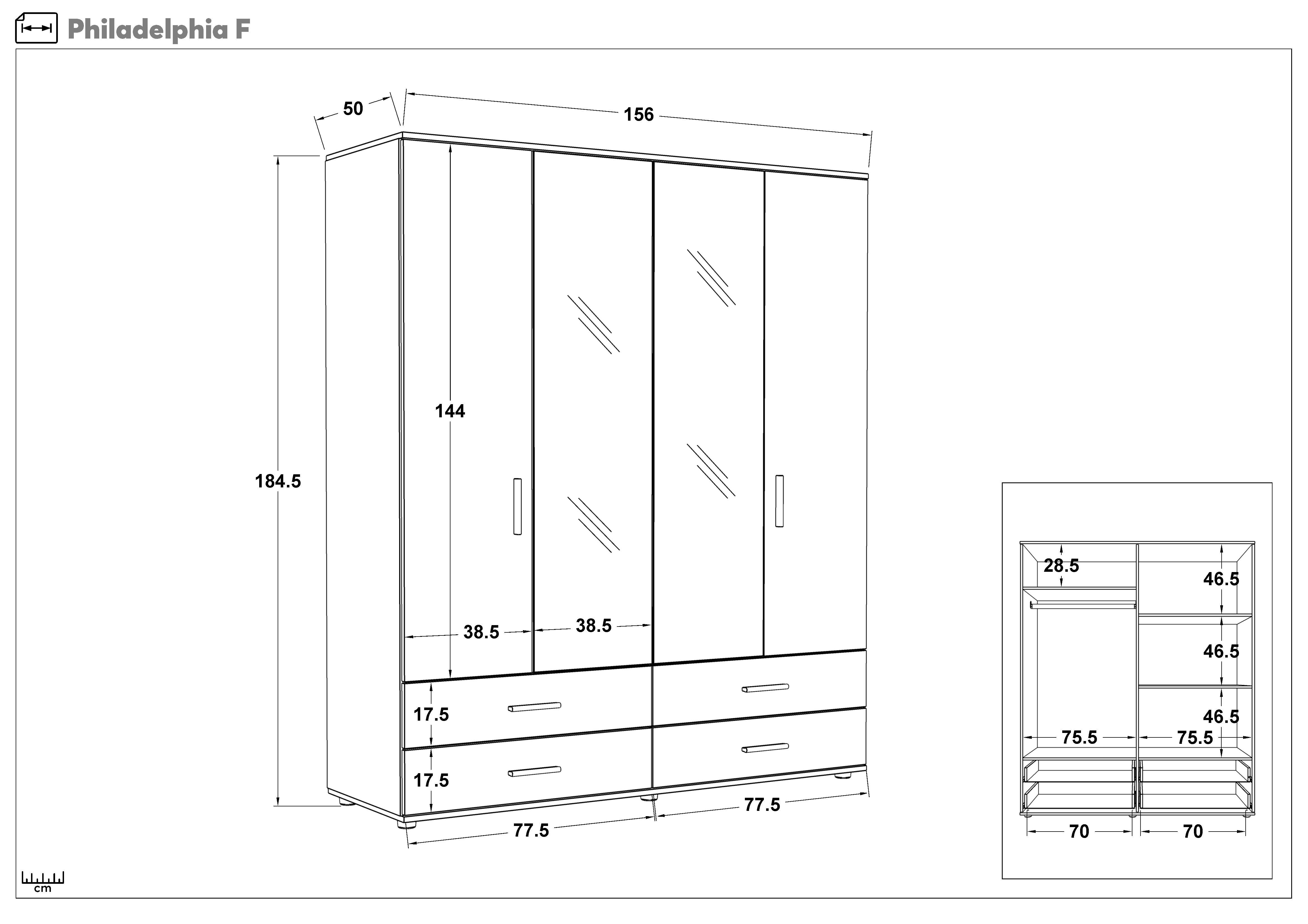 Four-winged wardrobe Philadelphia, Evoke oak + Magma  2