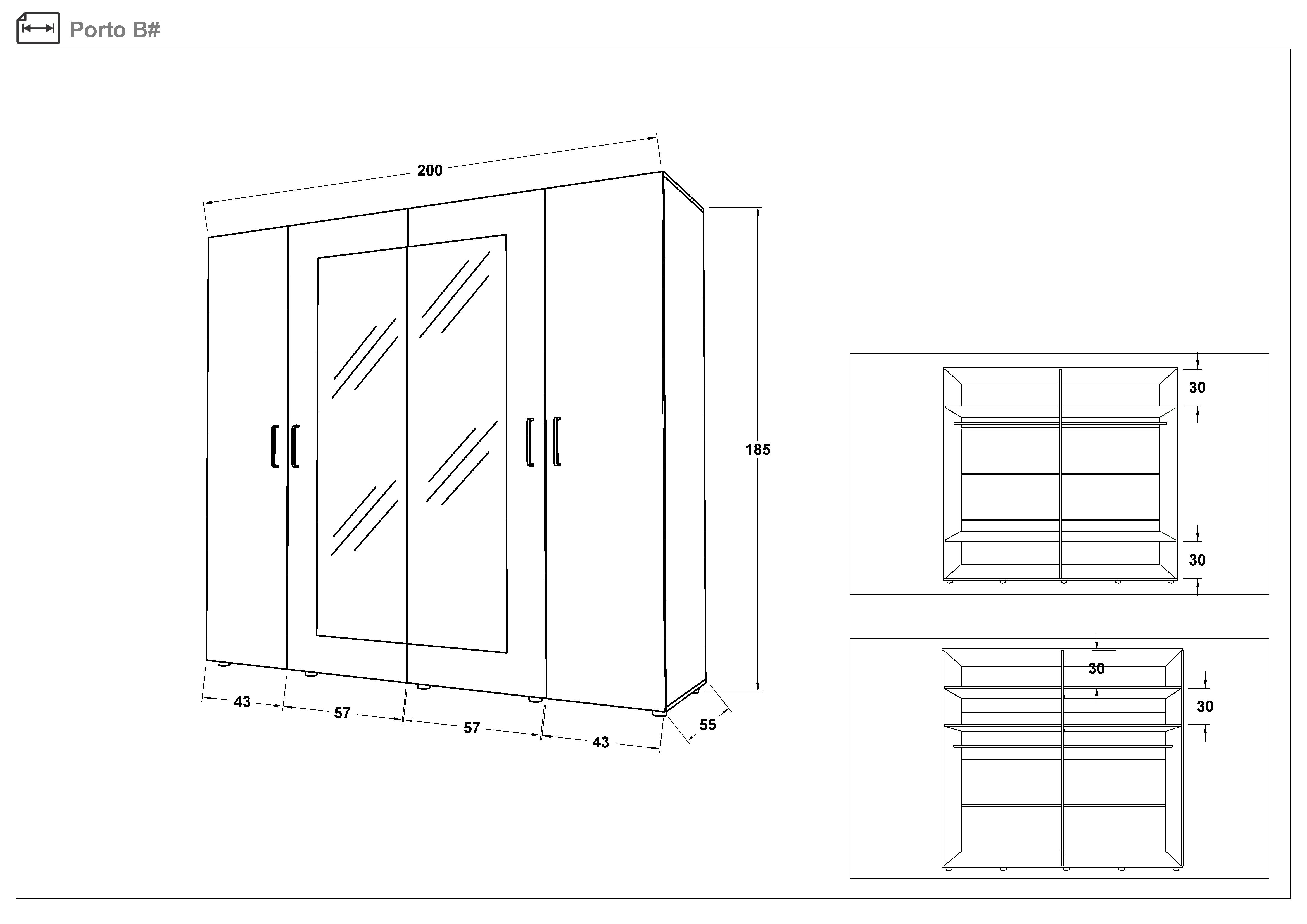 Four-winged wardrobe Porto, Sonoma oak + white gloss  2