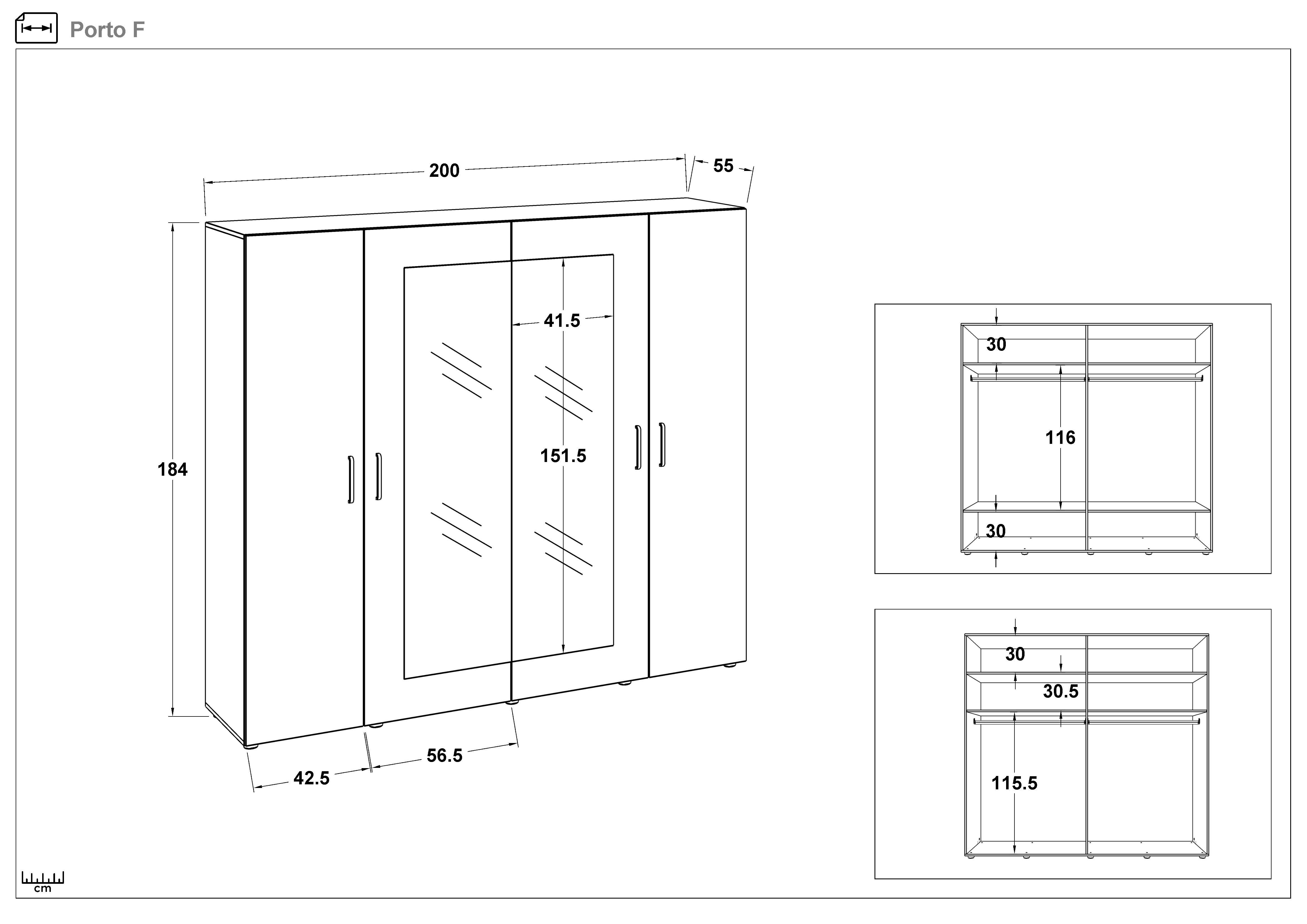 Bedroom furniture set for mattress 160/200 Porto, white + anthracite matt  3
