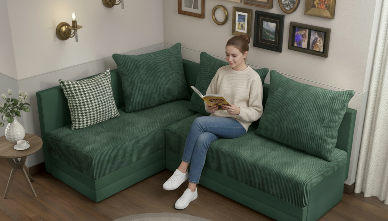 Extendable corner sofa Aramo, green  5