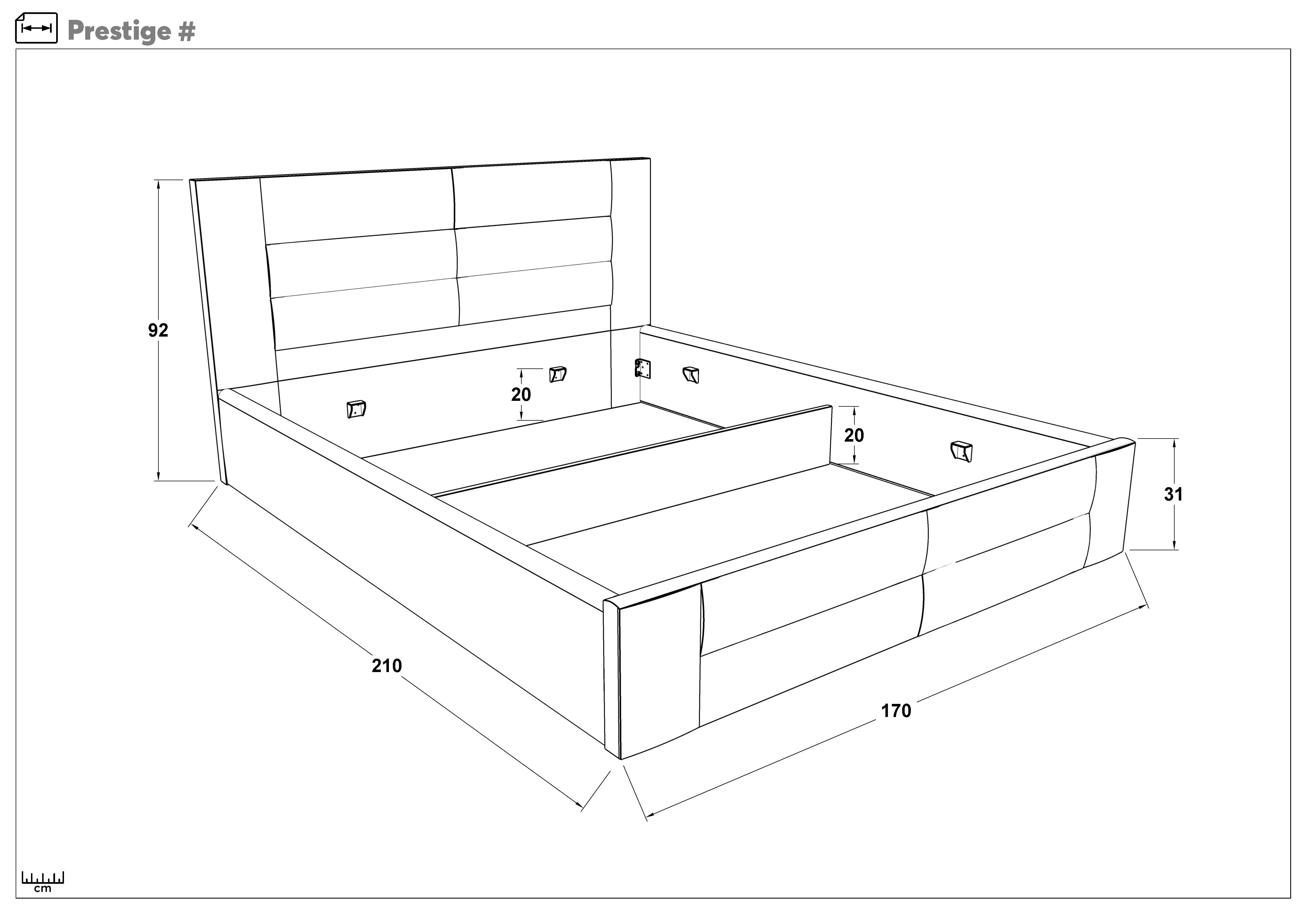 Upholstered double bed for mattress 160/200 Prestige, grey + dark grey  2