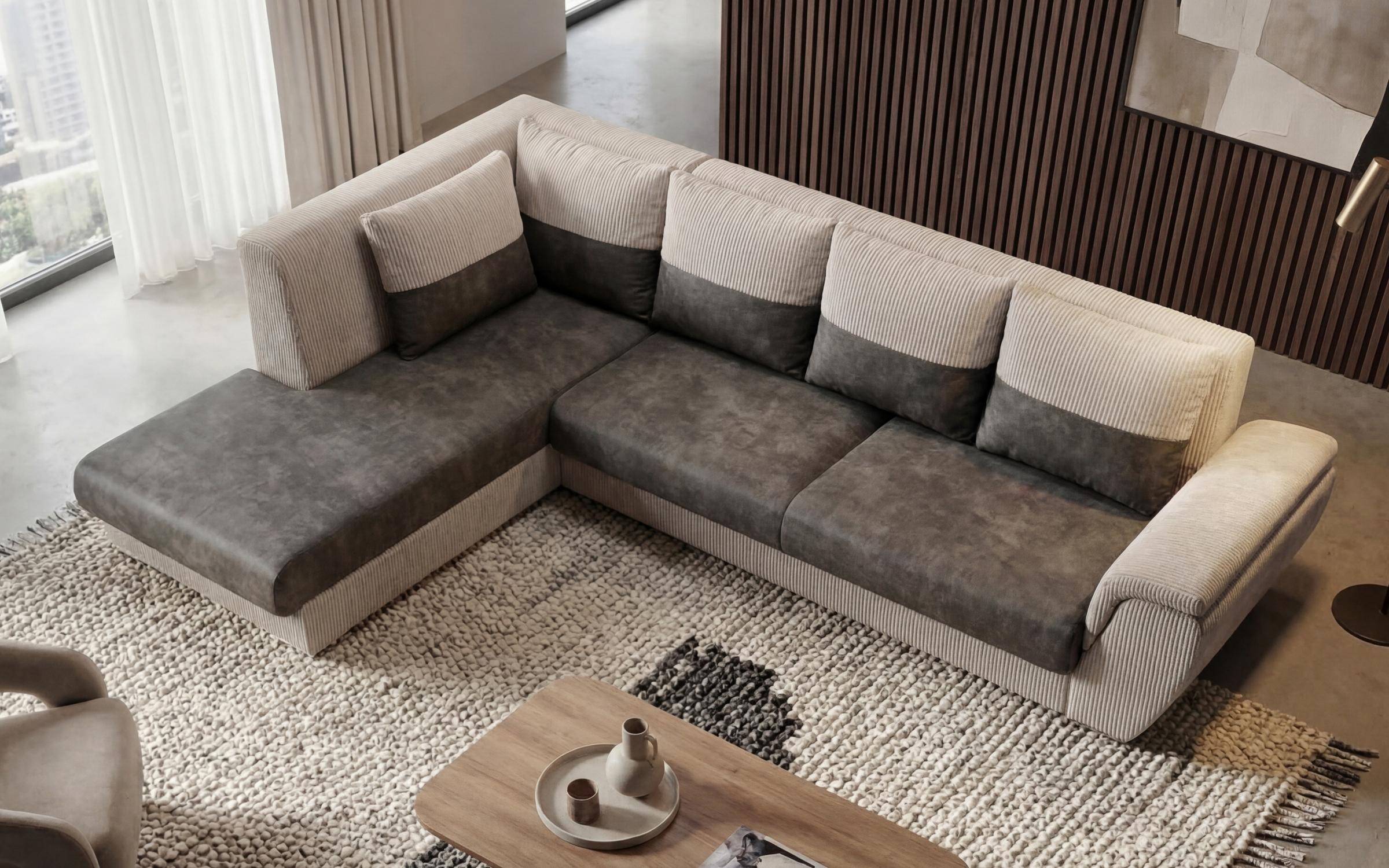 Extendable corner sofa + click-clack mechanism Sorento, dark grey + dark beige  6