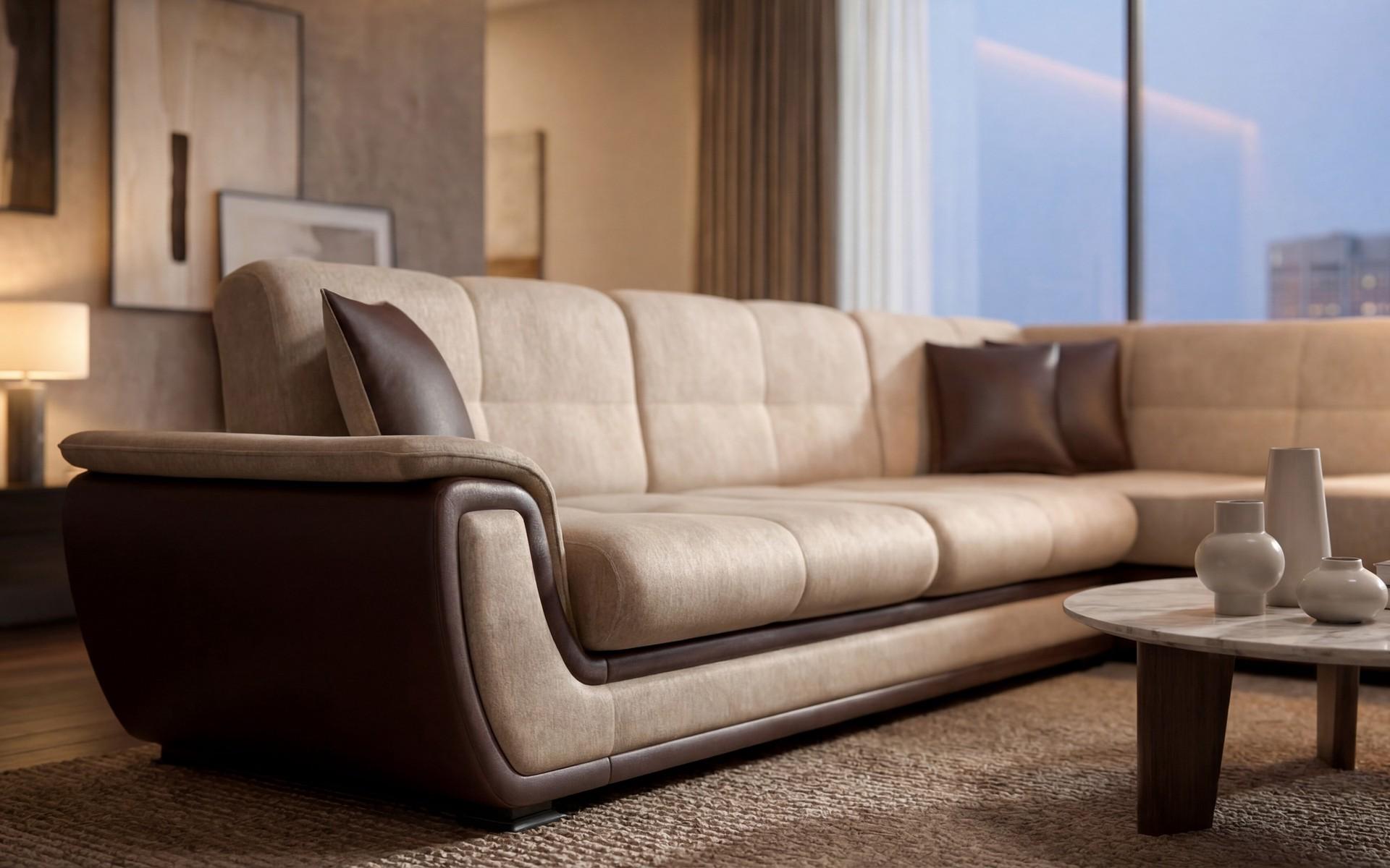 Extendable corner sofa + click-clack mechanism Princess ΙΙ, dark beige + brown leather  6