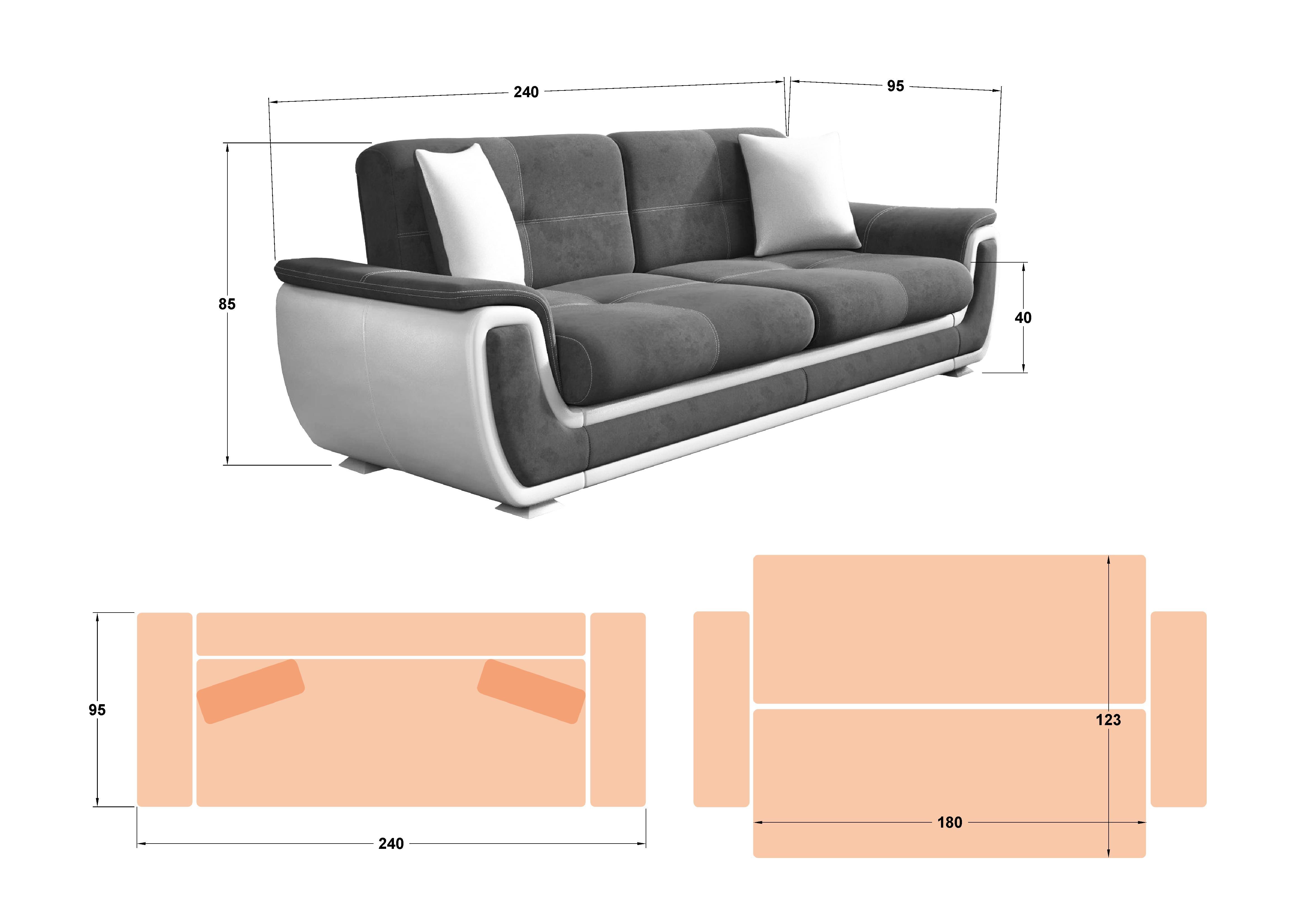 Extendable click-clack sofa Princess ΙΙ, dark brown + white leather  2