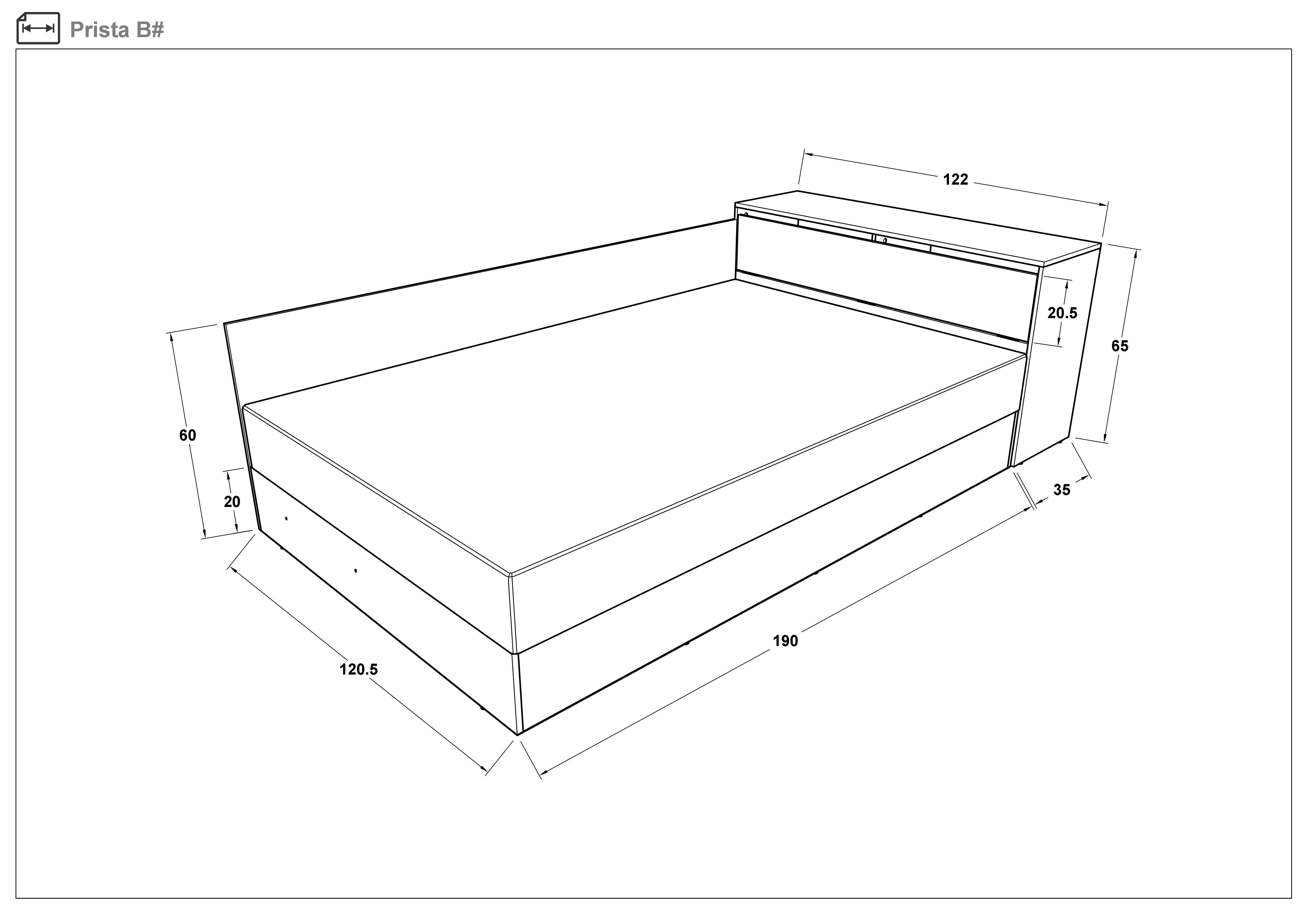 Bed 120/190 Prista with storage chest + mattress, Wenge  2
