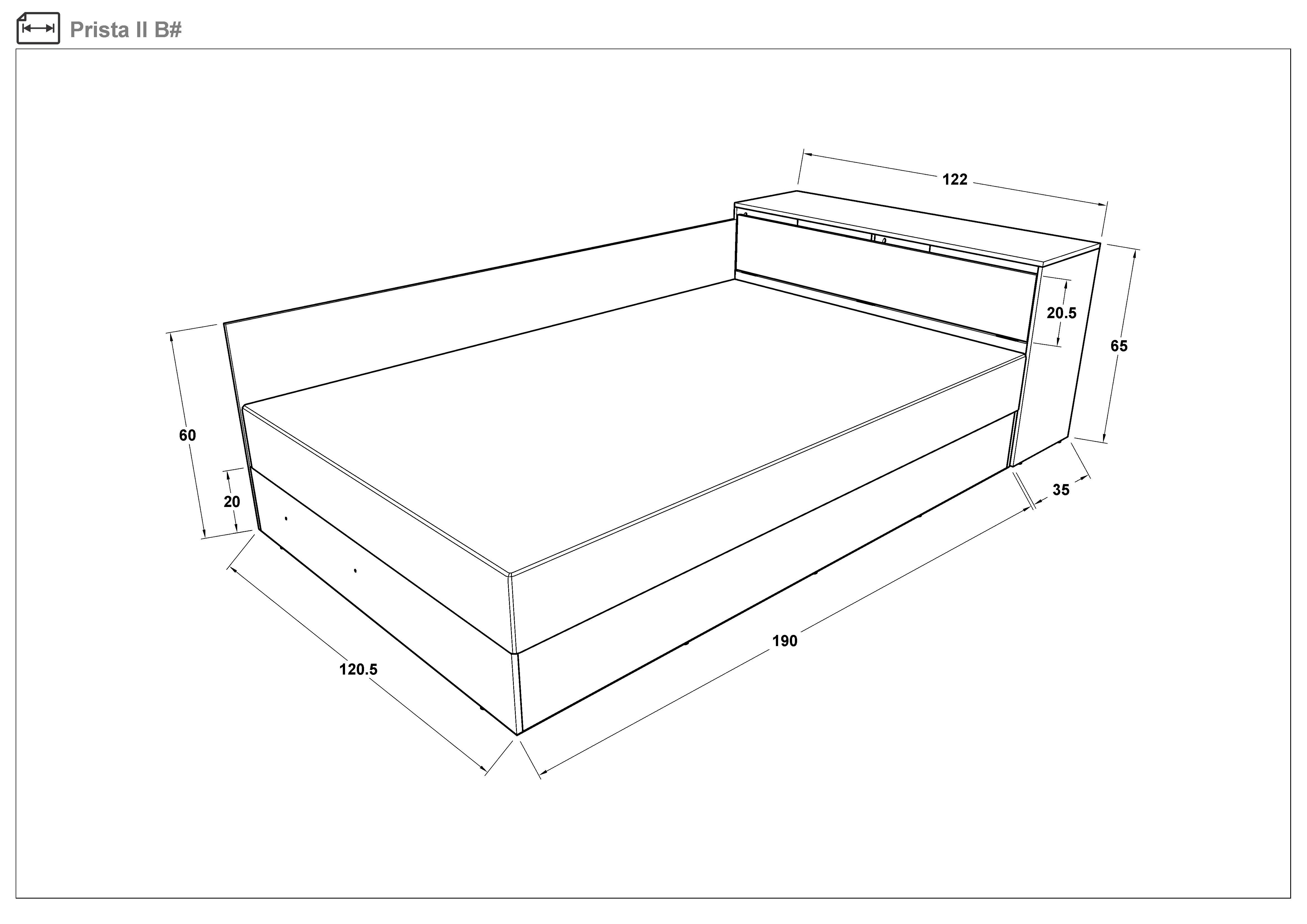 Bed + storage chest for mattress 120/190 Prista, Evoke oak  2