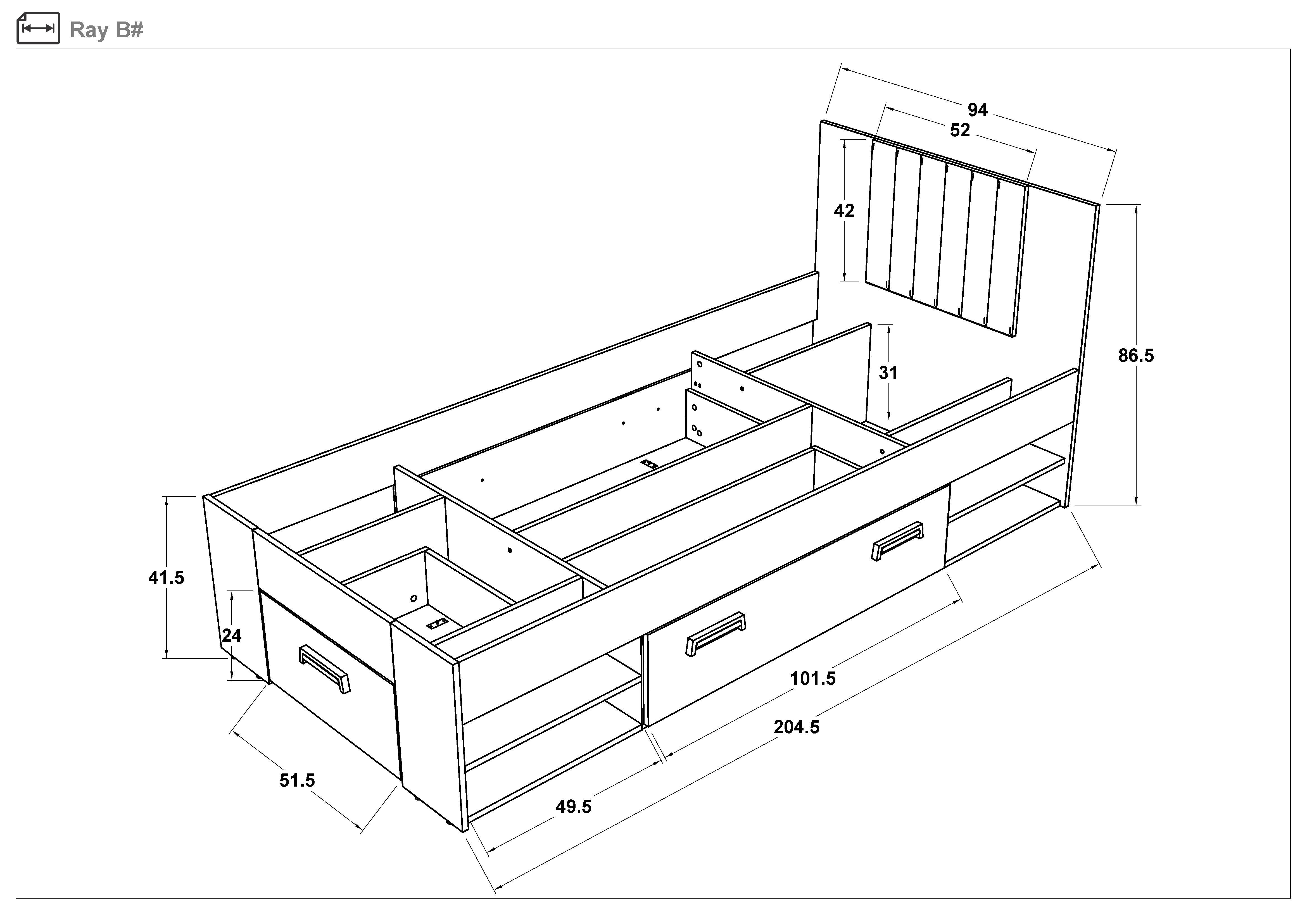 Bed for mattress 90/200 Ray, Golden oak + white gloss  2