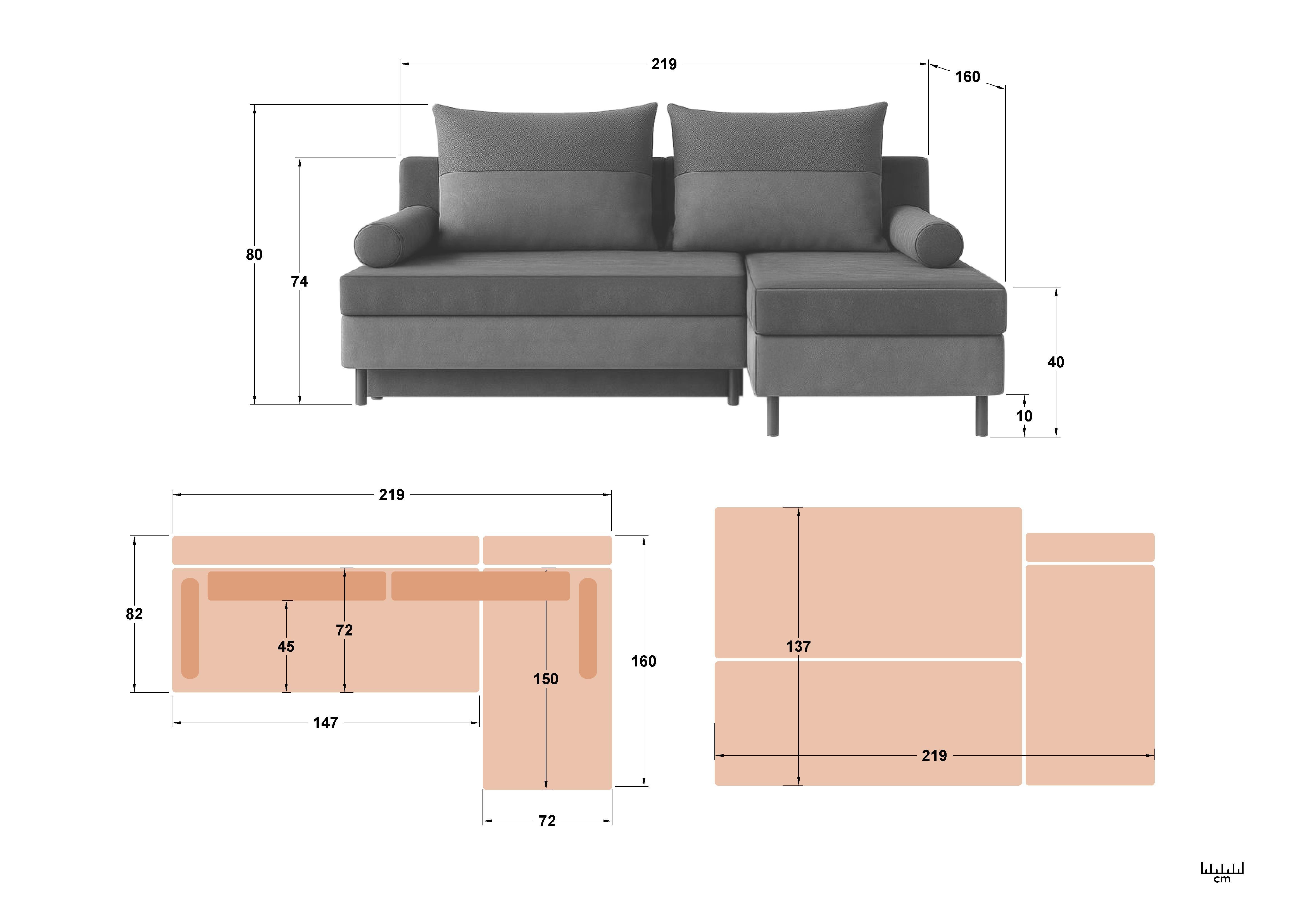 Extendable corner sofa Real, brown + beige  2