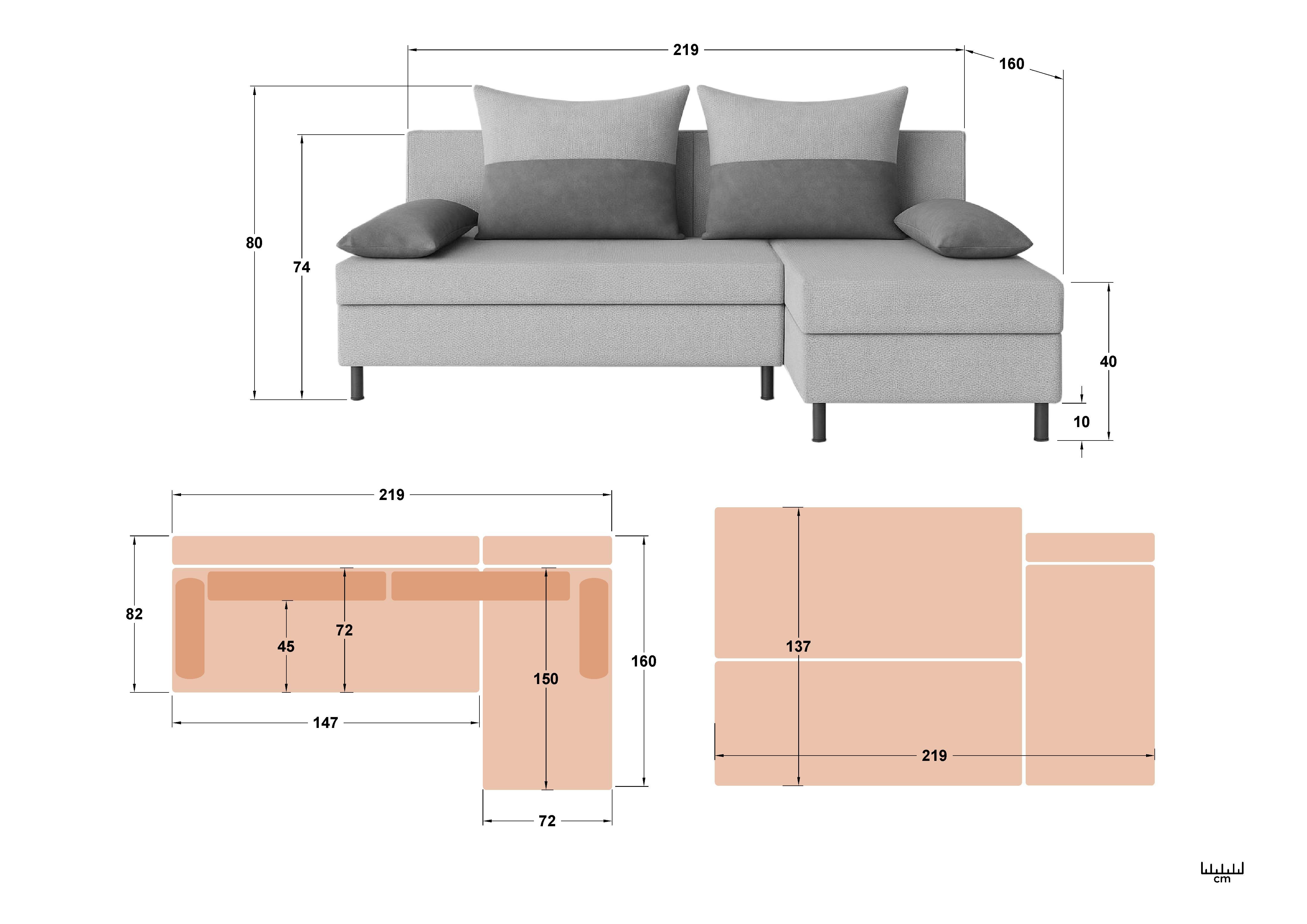 Extendable corner sofa Real Prime, grey + light brown  2