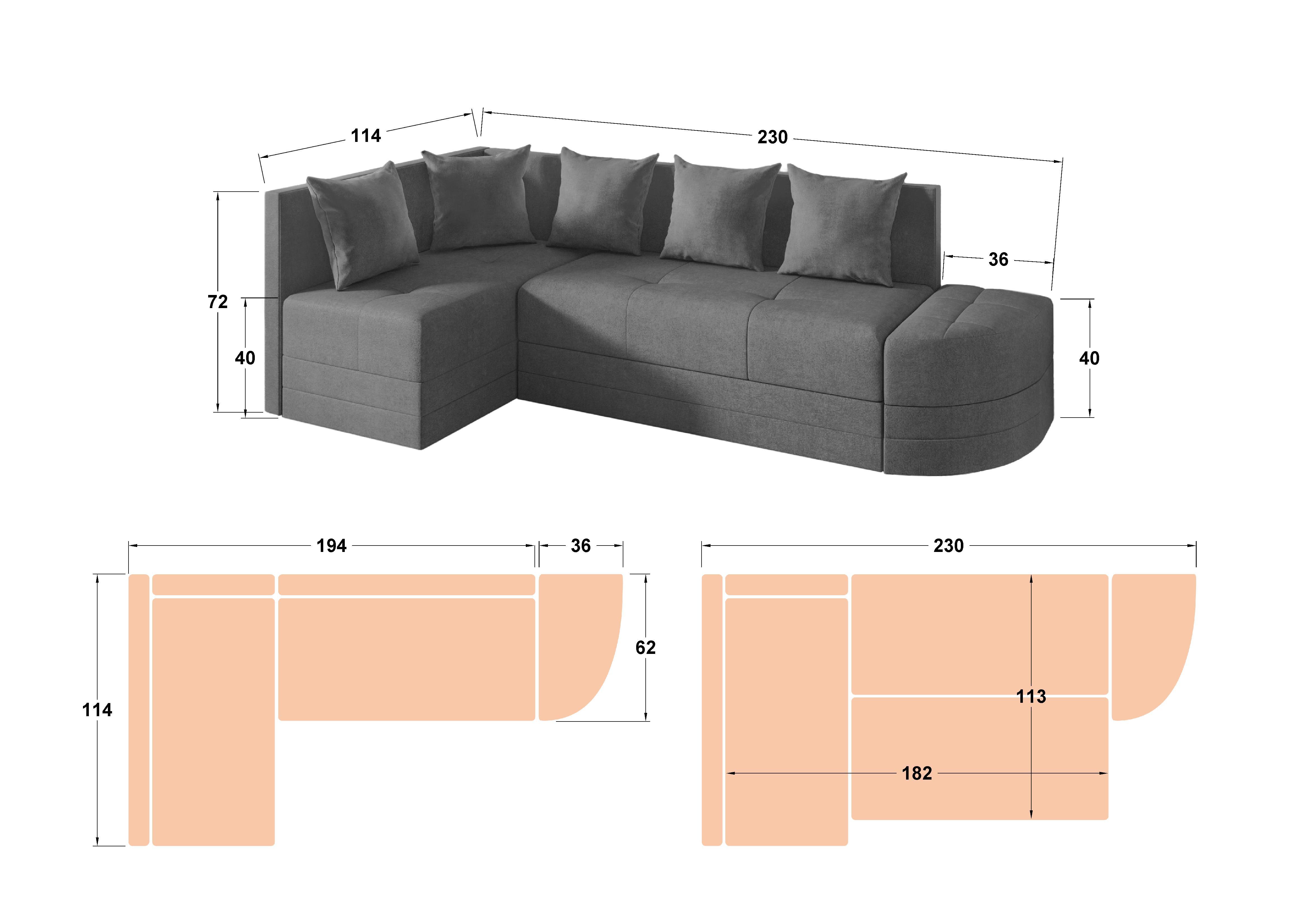 Extendable sofa Reilly, yellow  2