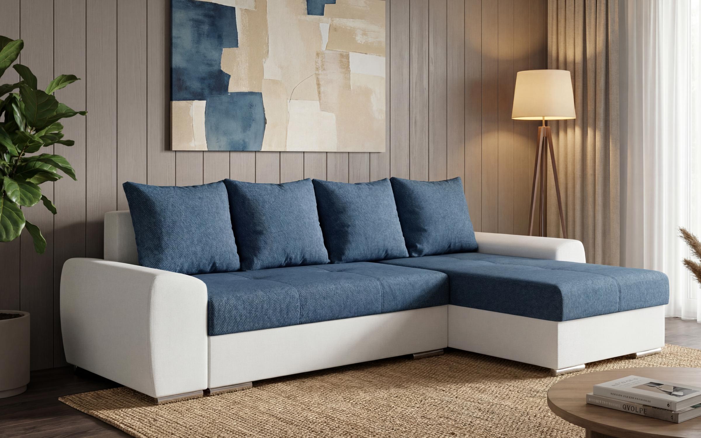 Extendable corner sofa Rolly, dark blue + light beige  3