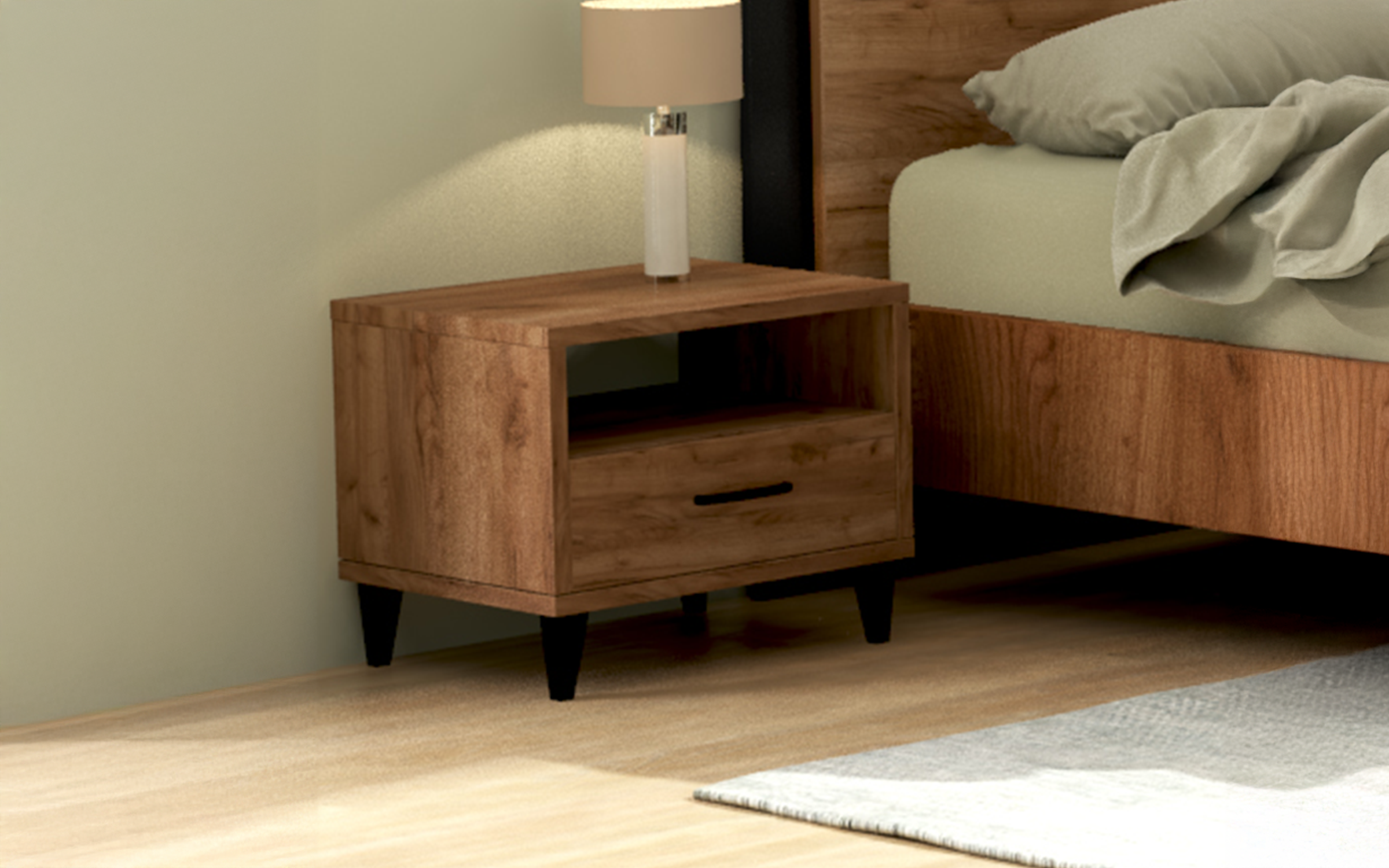 Bedroom furniture set for mattress 160/200 Salento, Tobacco Craft oak + black matt  8