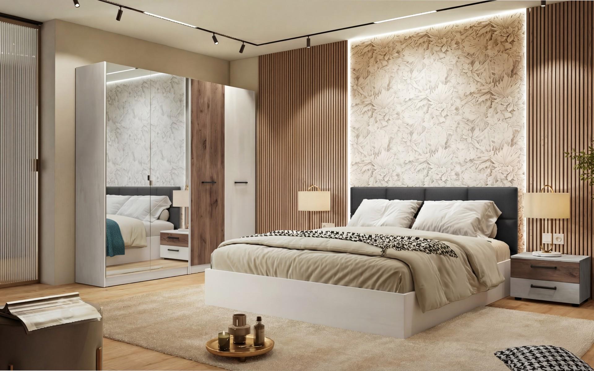 Double-winged wardrobe Ketty 1, Silk + dark Scandinavian oak  3