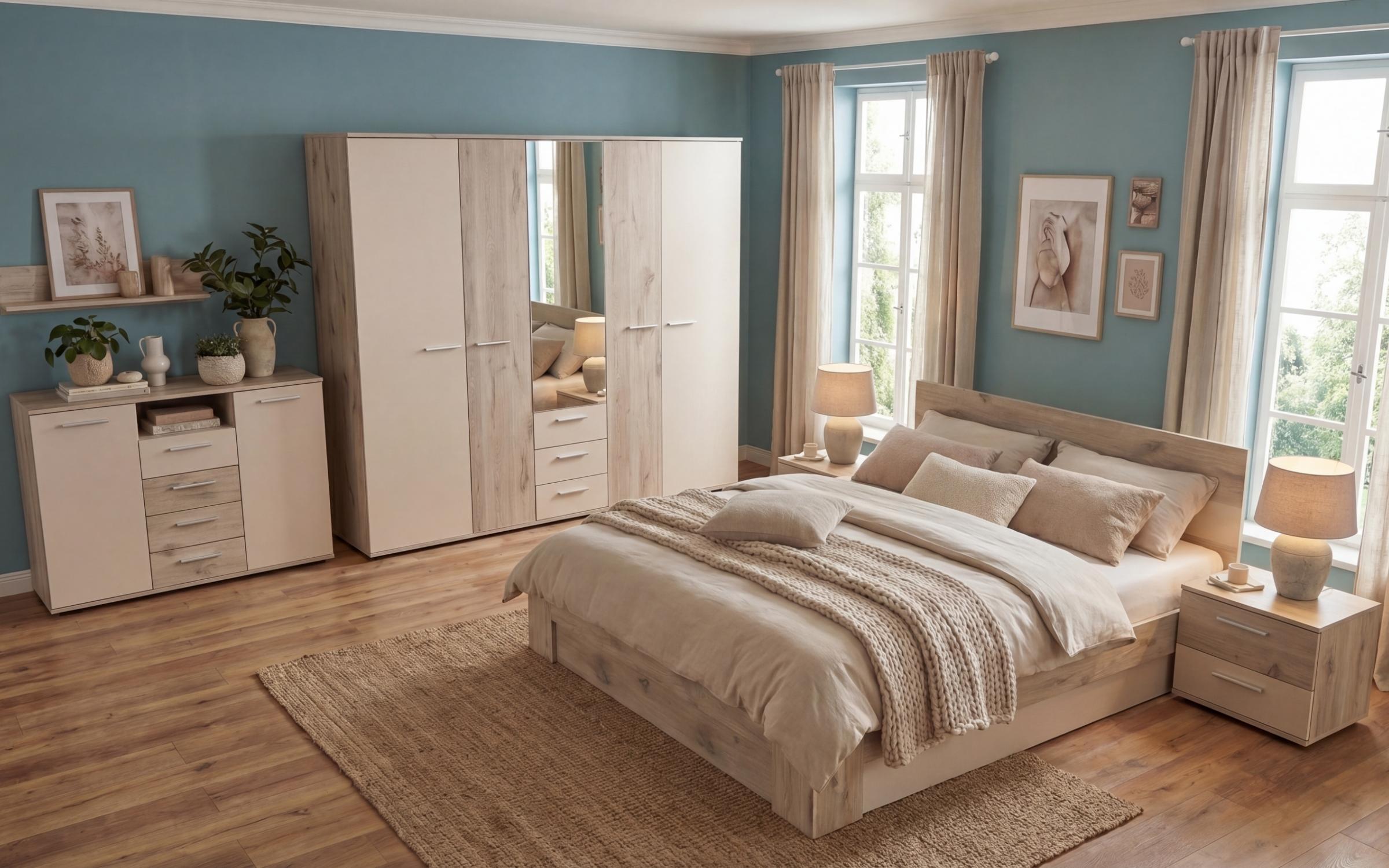 Bedroom furniture set for mattress 160/200 Christiana, light Scandinavian oak + pearl  3