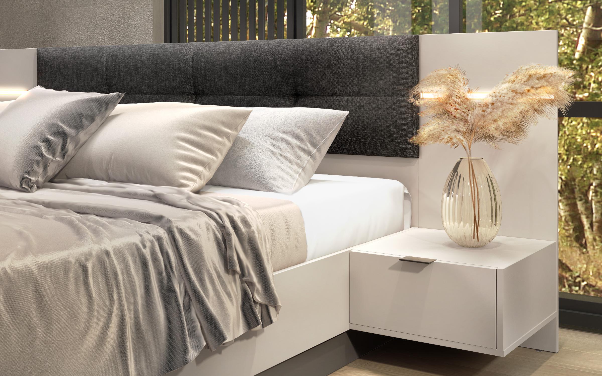 Bedroom furniture set 160/200 + LED Alinor Sense + mattress, cashmere + anthracite matt  6
