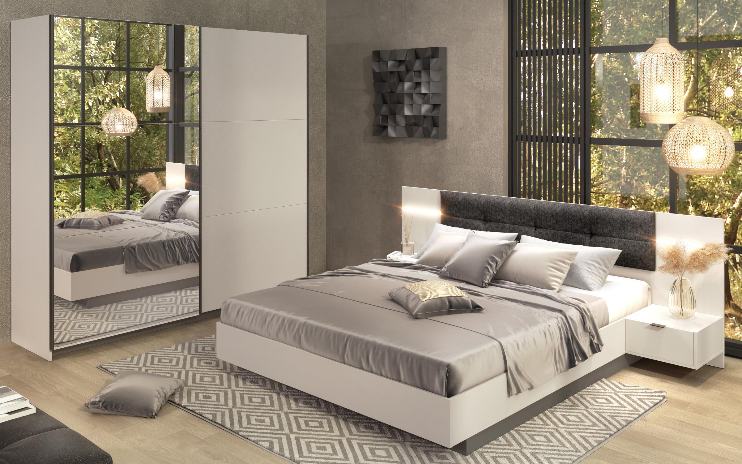 Bedroom furniture set 160/200 + LED Alinor Sense + mattress, cashmere + anthracite matt  4