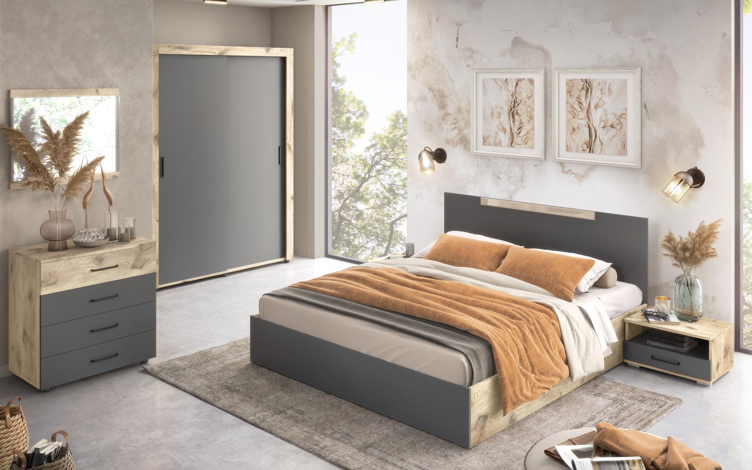 Bedroom furniture set Moretti for mattress 160/200, anthracite matt + dark Scandinavian oak  2