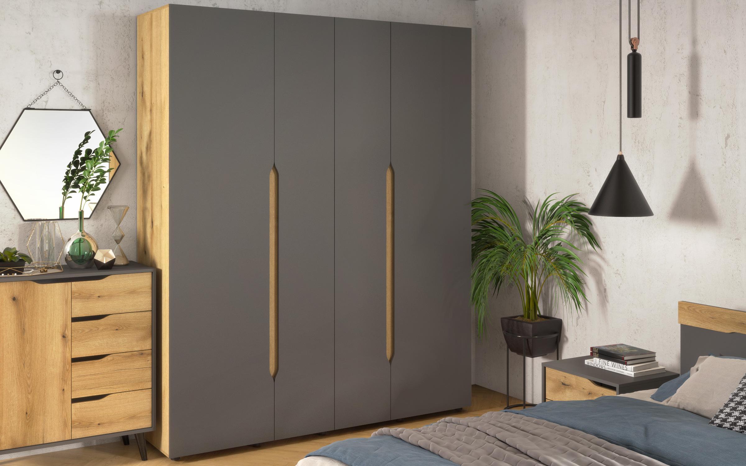 Bedroom furniture set for mattress 160/200 Murphy, anthracite matt + Evoke oak  9
