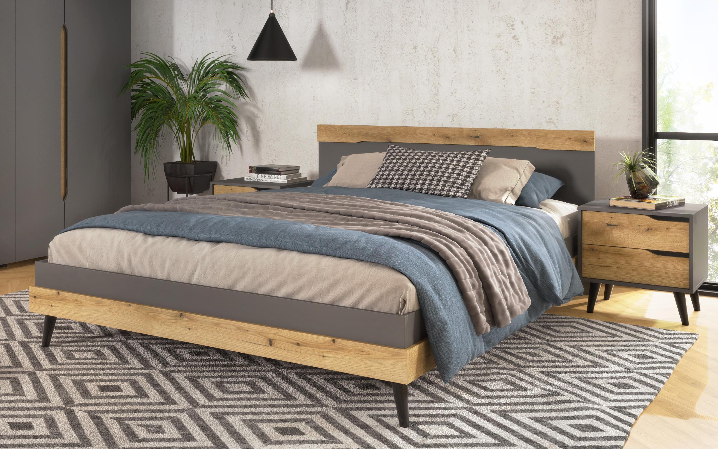 Double bed for mattress 160/200 Murphy, anthracite matt + Evoke oak  3