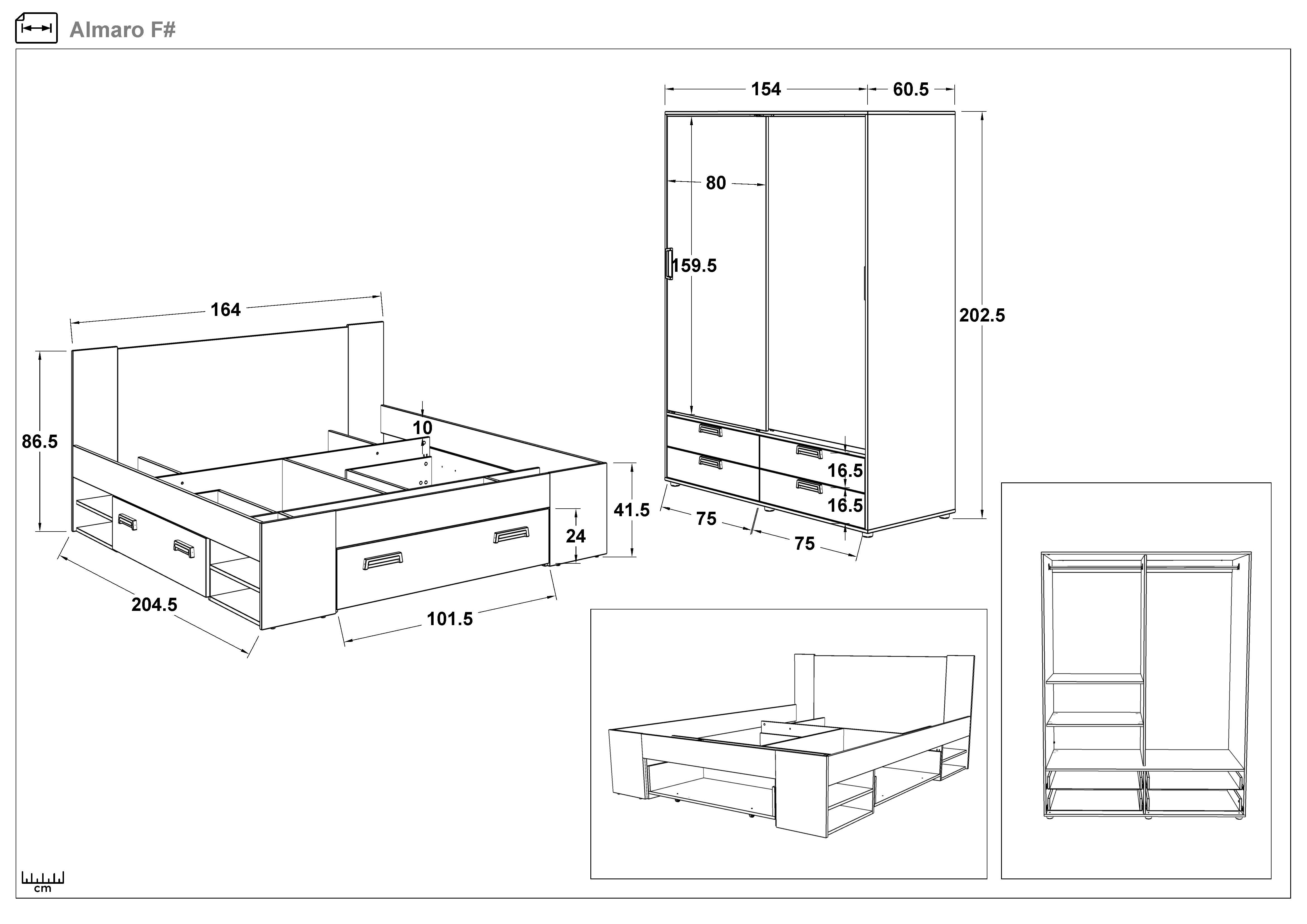 Bedroom furniture set for mattress 160/200 Almaro, light Scandinavian oak + Silk  2