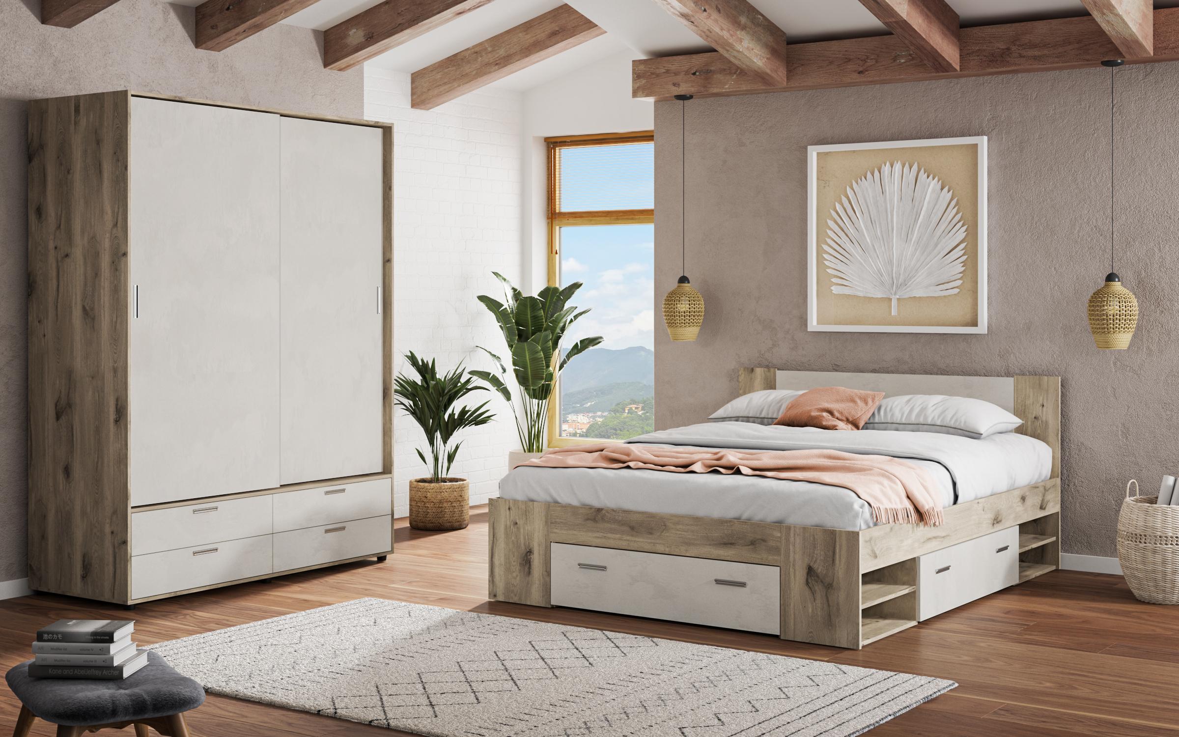 Bedroom furniture set for mattress 160/200 Almaro, light Scandinavian oak + Silk  1