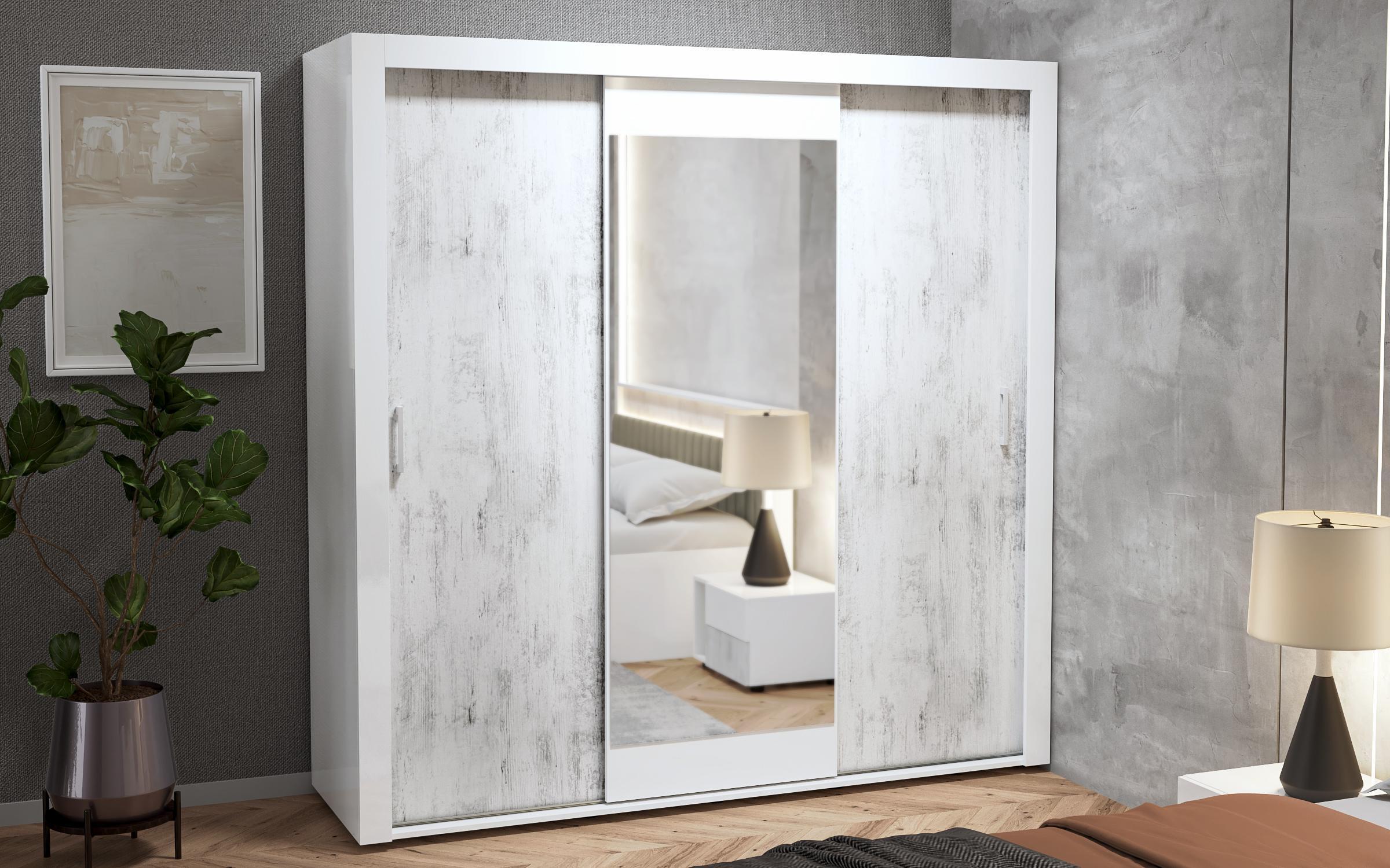 Bedroom furniture set for mattress 160/200 + LED Balman, white gloss + Antique oak  3