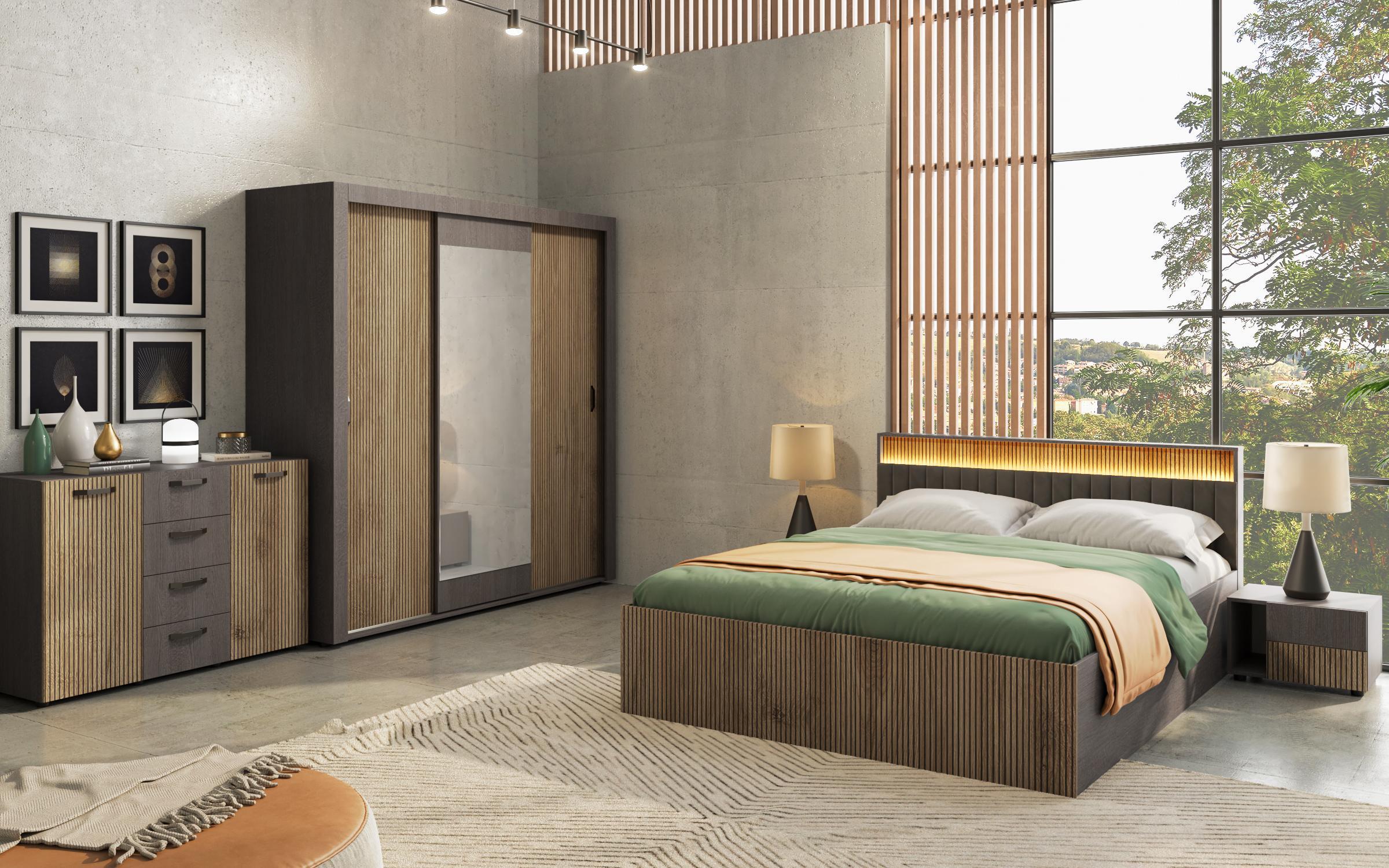 Double bed for mattress 160/200 + LED Balman, Anthracite oak + Cadiz  4