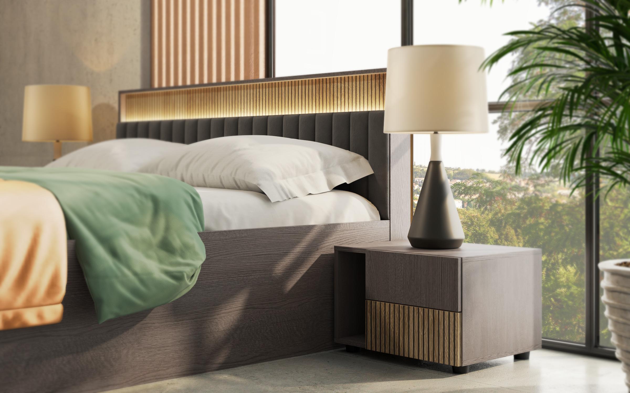 Double bed for mattress 160/200 + LED Balman, Anthracite oak + Cadiz  3