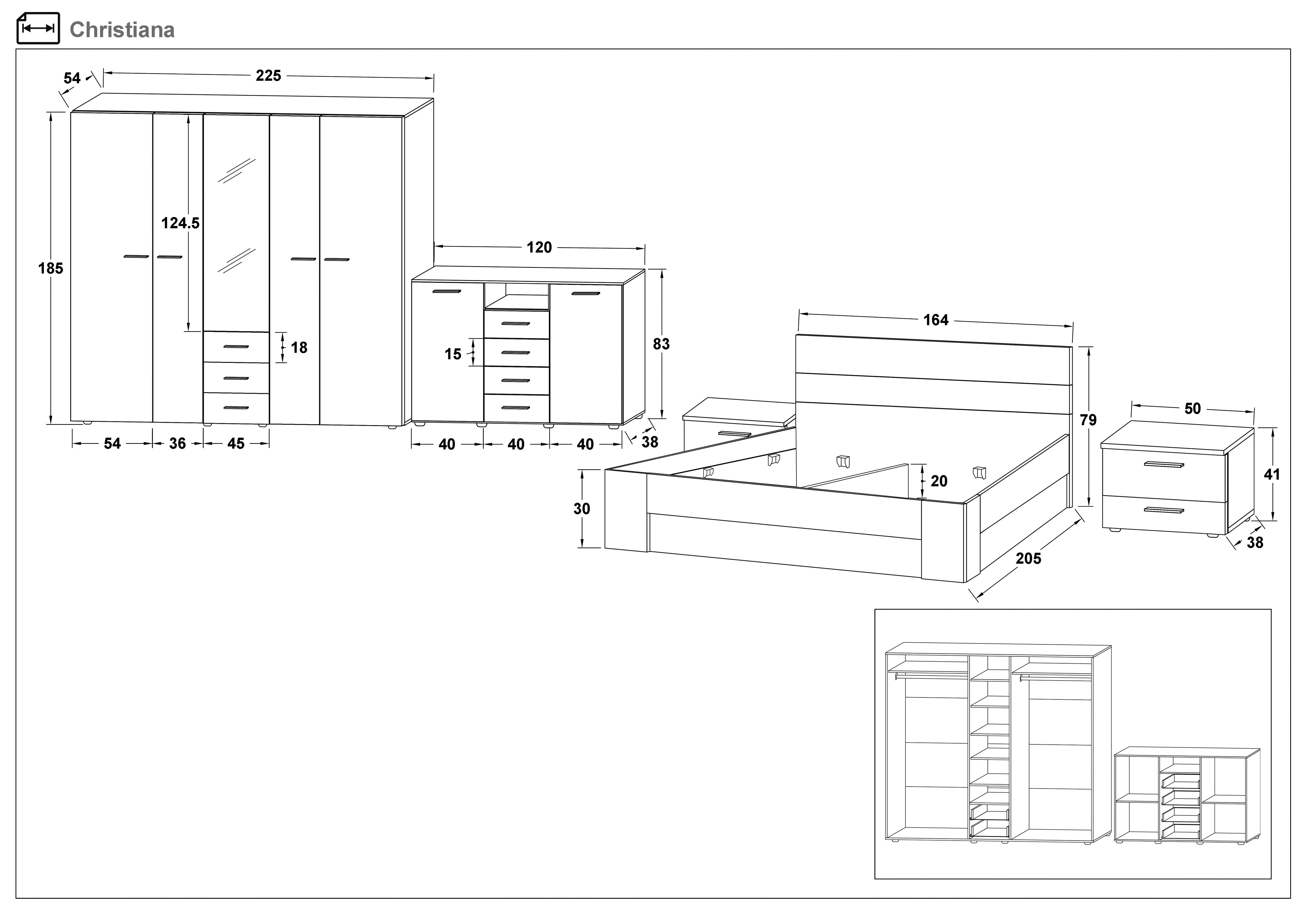 Bedroom furniture set for mattress 160/200 Christiana, Wotan oak + anthracite  2