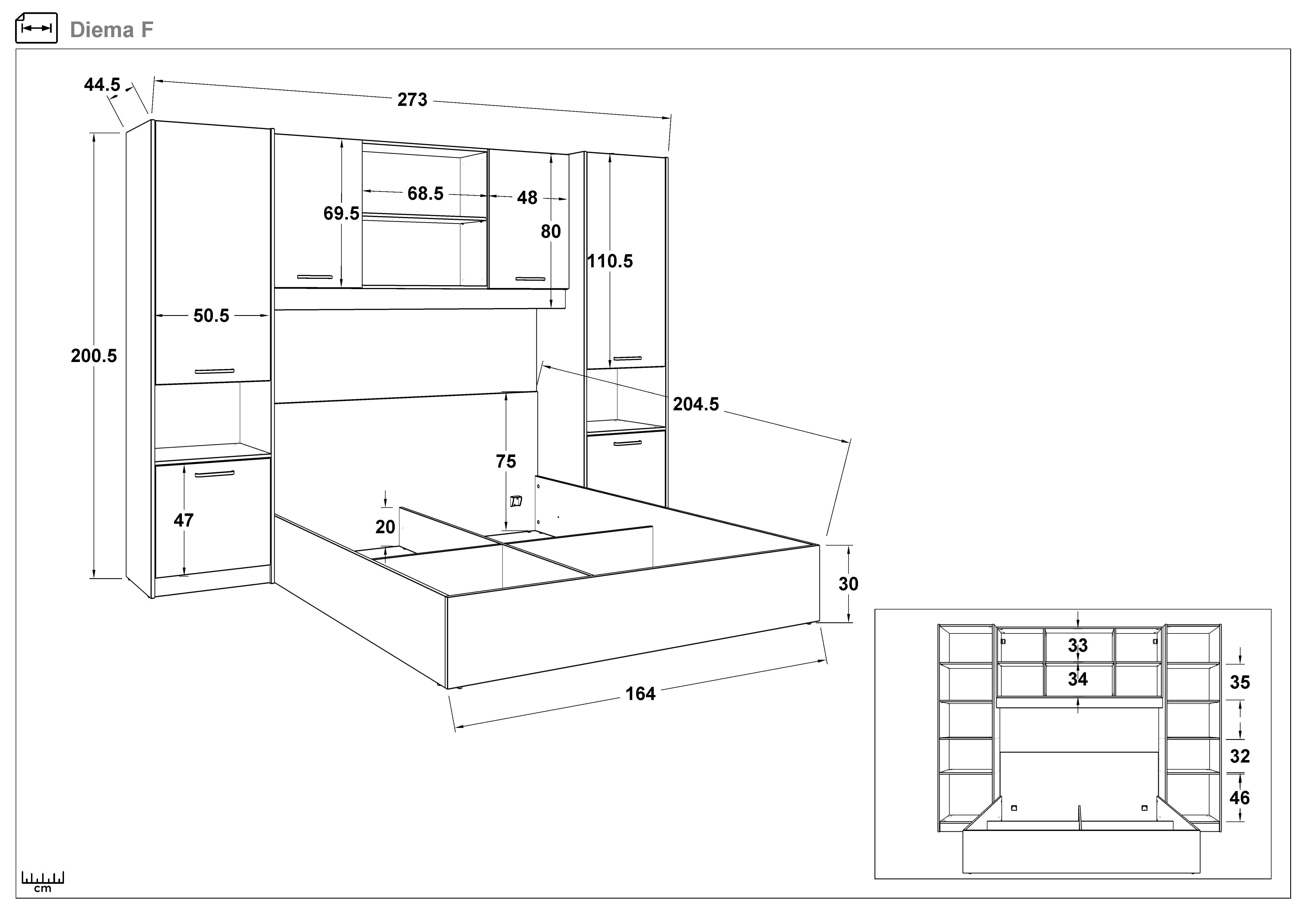 Bedroom furniture set for mattress 160/200 Diema, anthracite matt + Cadiz  2
