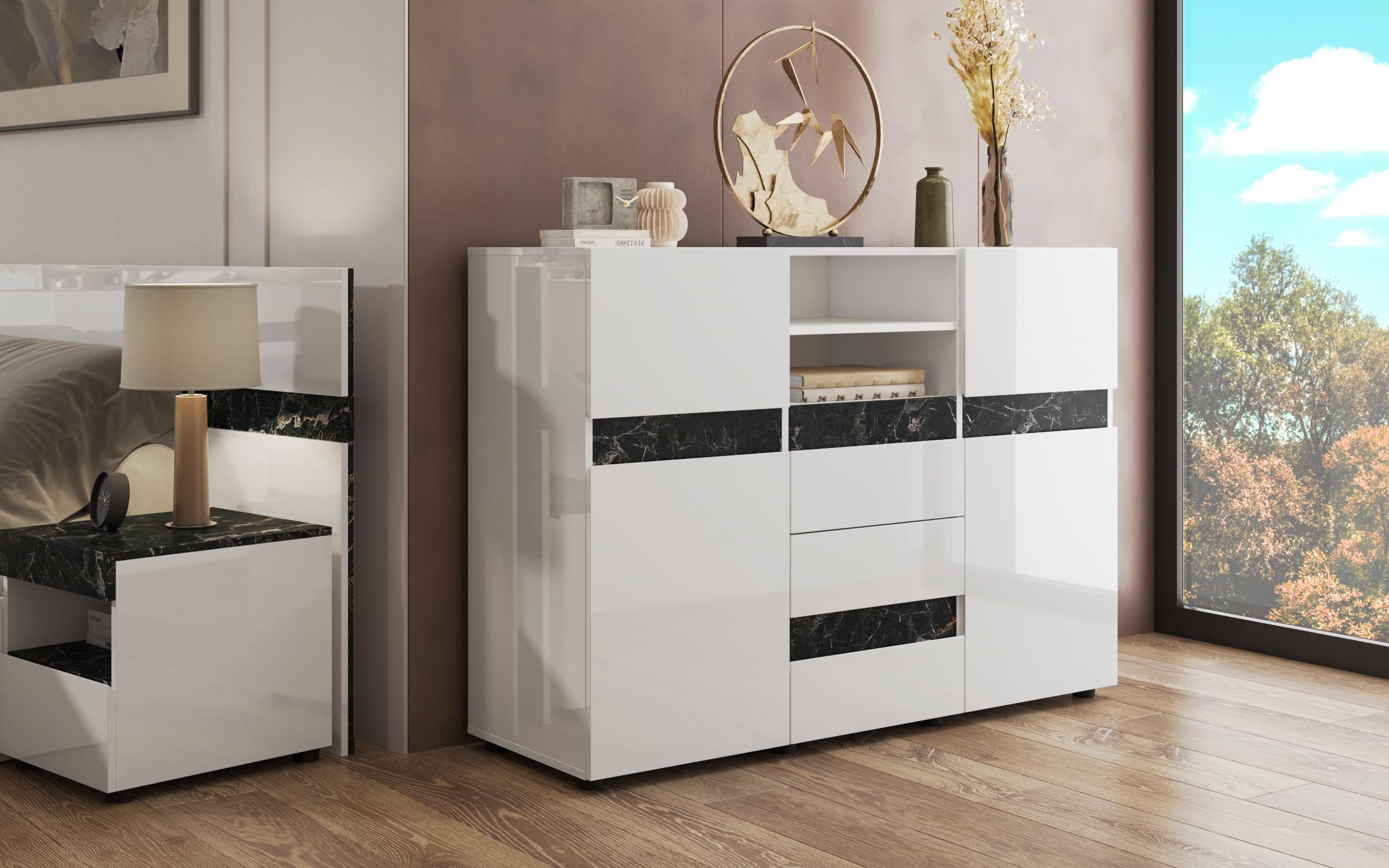 Dresser Kalira, white gloss + Tunisia marble  1