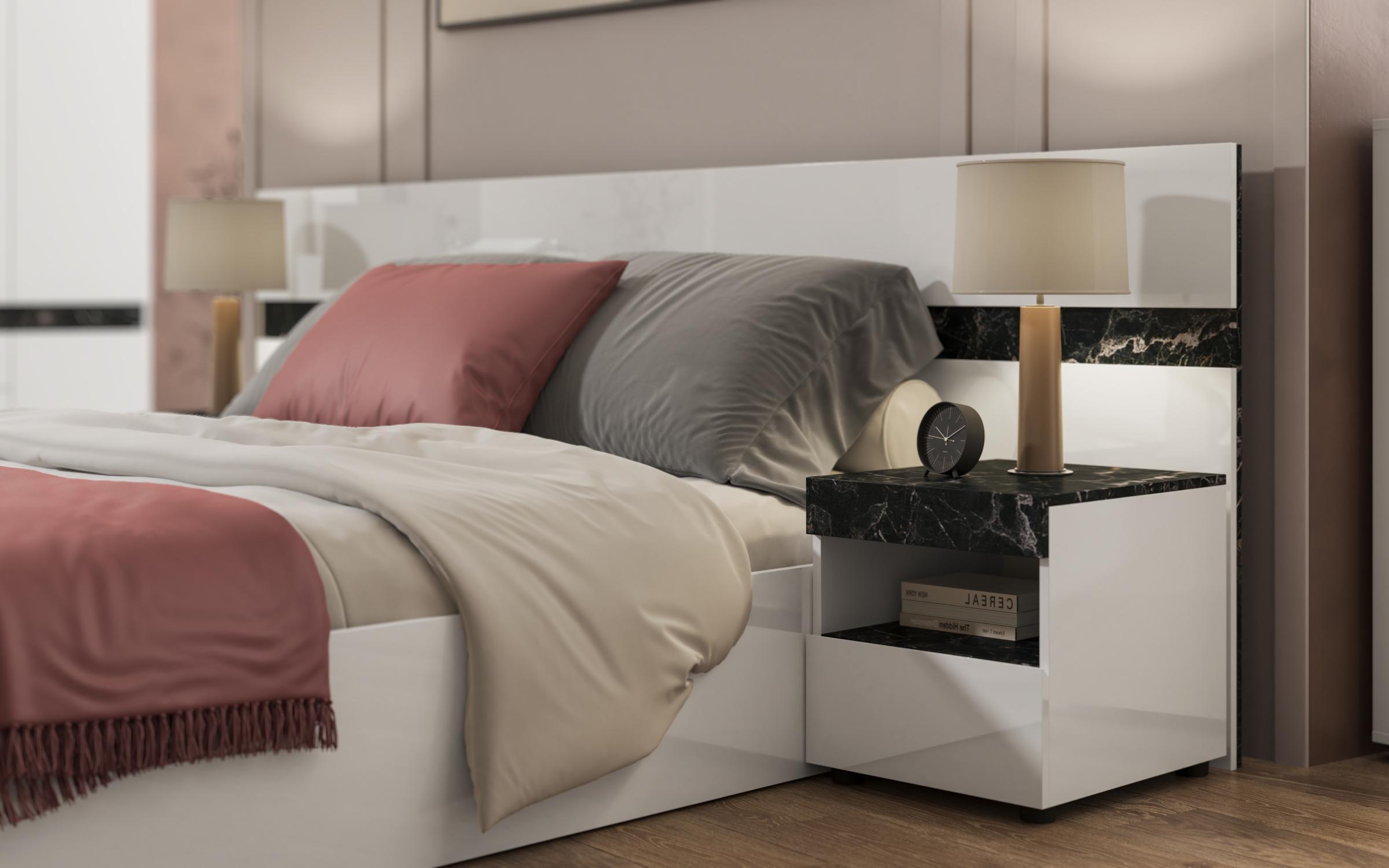 Double bed Kalira, white gloss + Tunisia marble  2