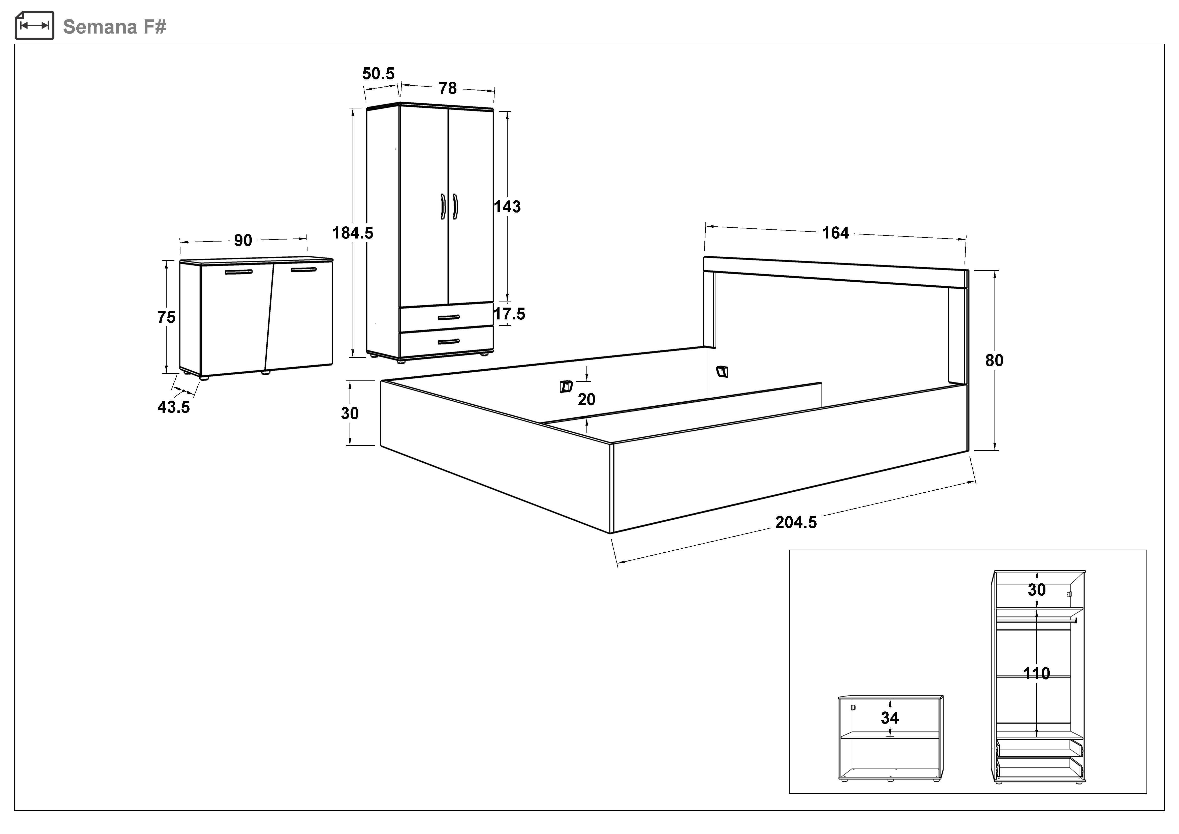 Bedroom furniture set for mattress 160/200 Semana, Silk + Cadiz  2